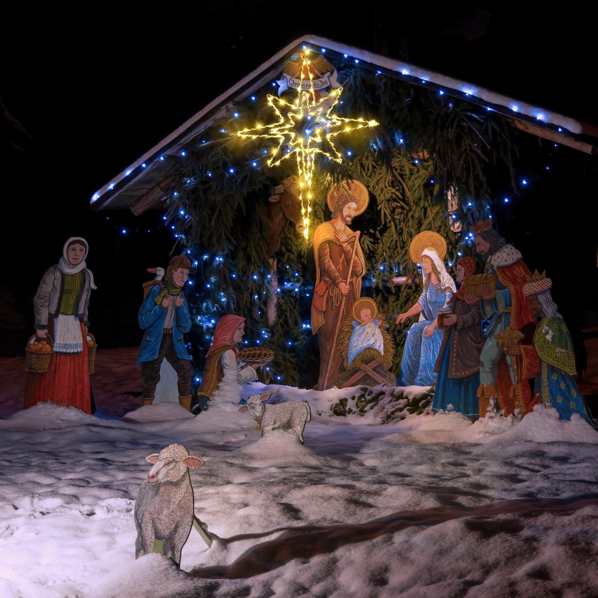Hiboom 24 in Large Christmas Window Light Decorations 8 Mode Bethlehem Star Light Window Silhouette with Timer, Star of Bethlehe