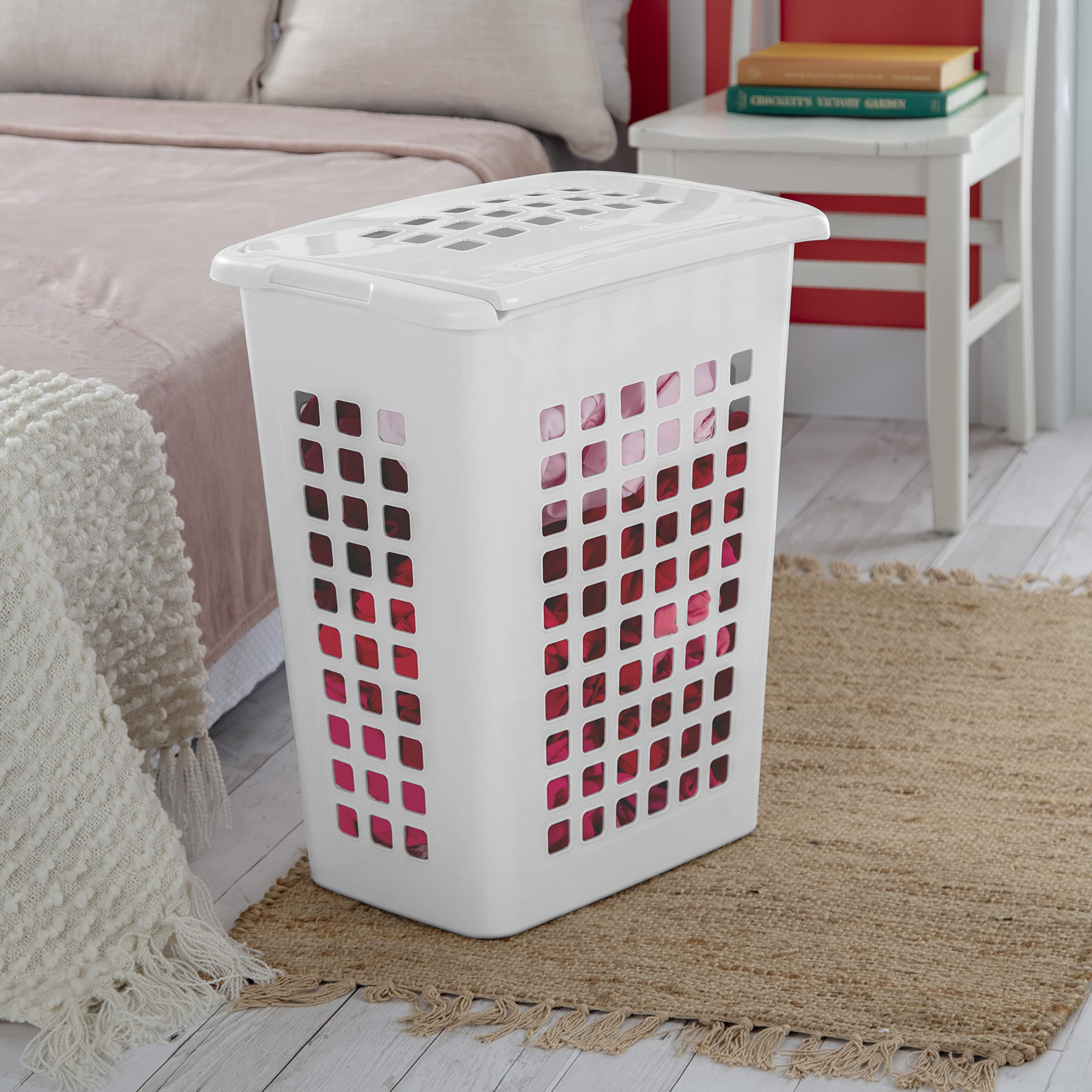 Sterilite Rectangular Lifttop Laundry Hamper With Lid, Handles To Easily Carry Clothes Between The Laundry Room And Bedroom, Pla