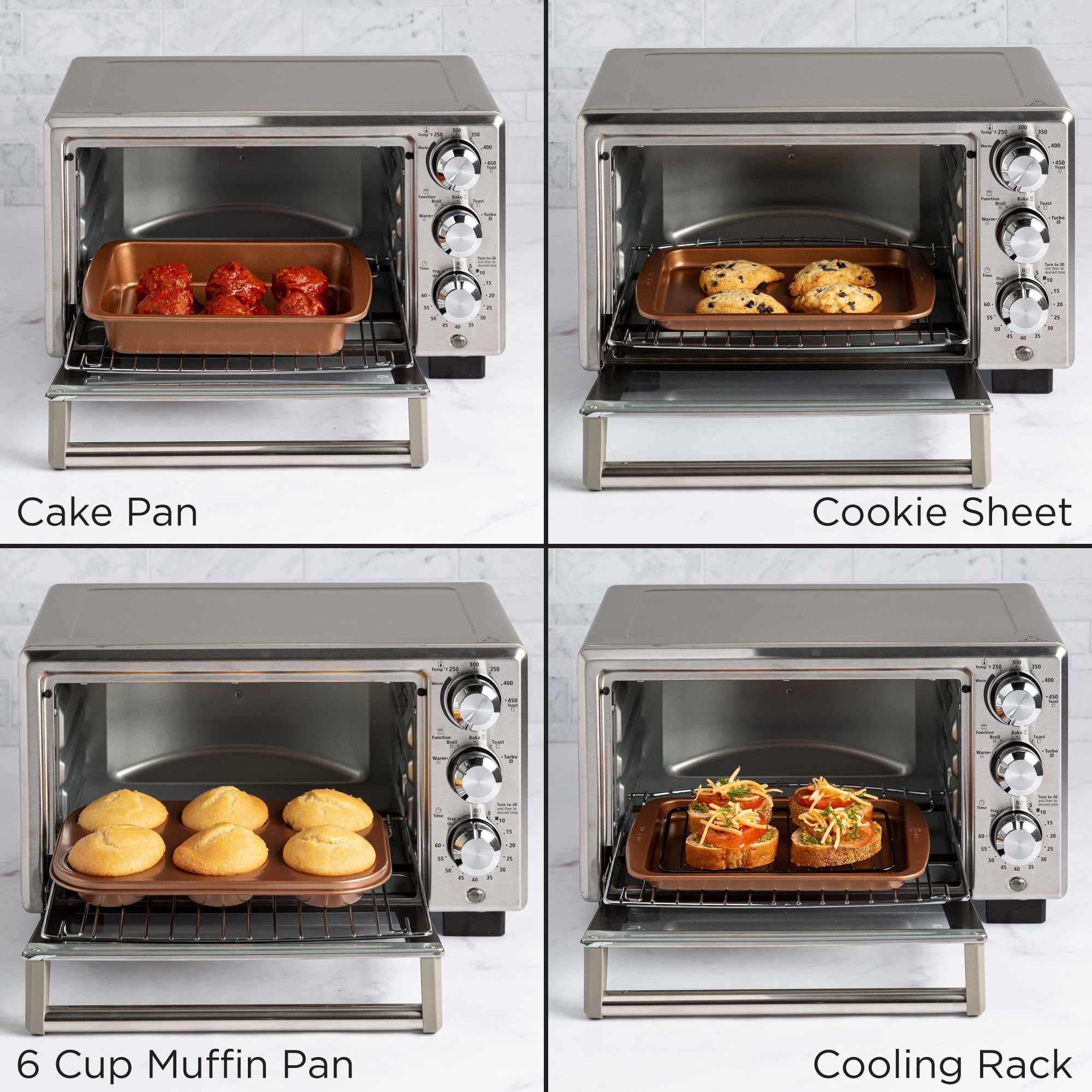 Ecolution Non-Stick Toaster Oven Bakeware Set 4-Piece, Carbon Steel, Easy To Clean And Perfect For Single Servings, Copper