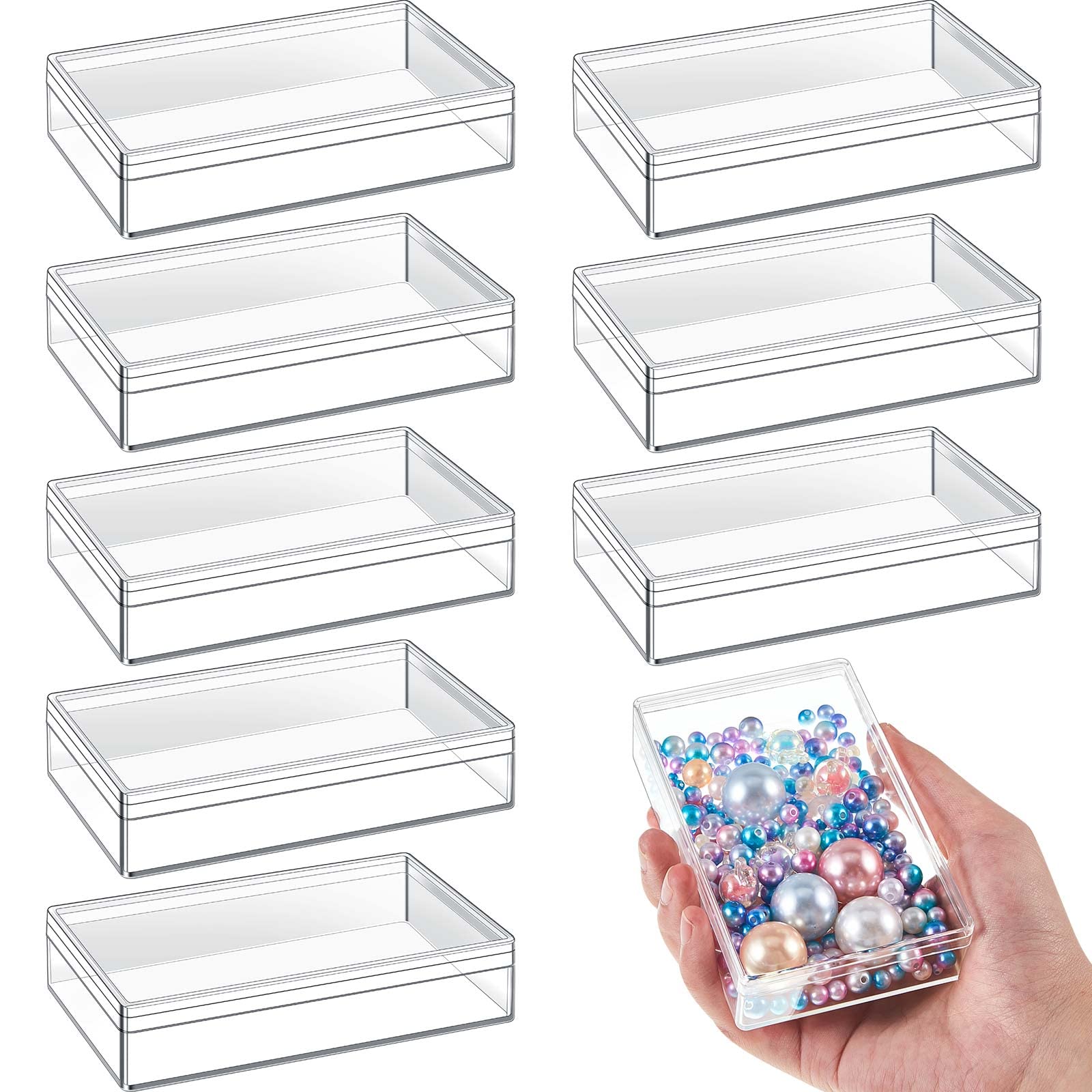Blulu 8 Pieces Clear Acrylic Plastic Jewelry Box Mini Storage Box Mini Cube Containers with Lids for Candy and Tiny Jewelry(4.3 