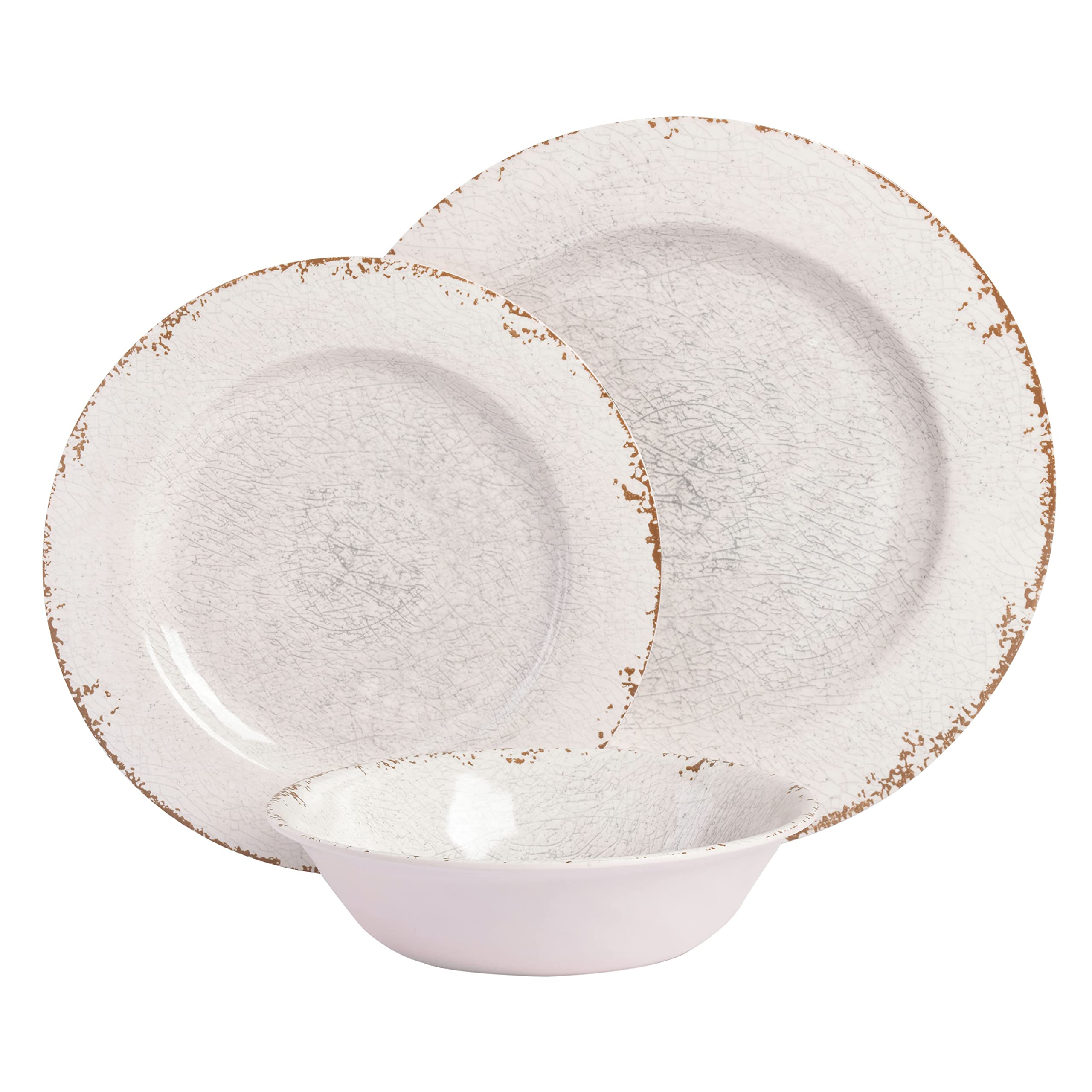 Gibson Home Mauna Melamine Plastic Dinnerware Set, Service For 4 (12Pcs), Ice Rustic