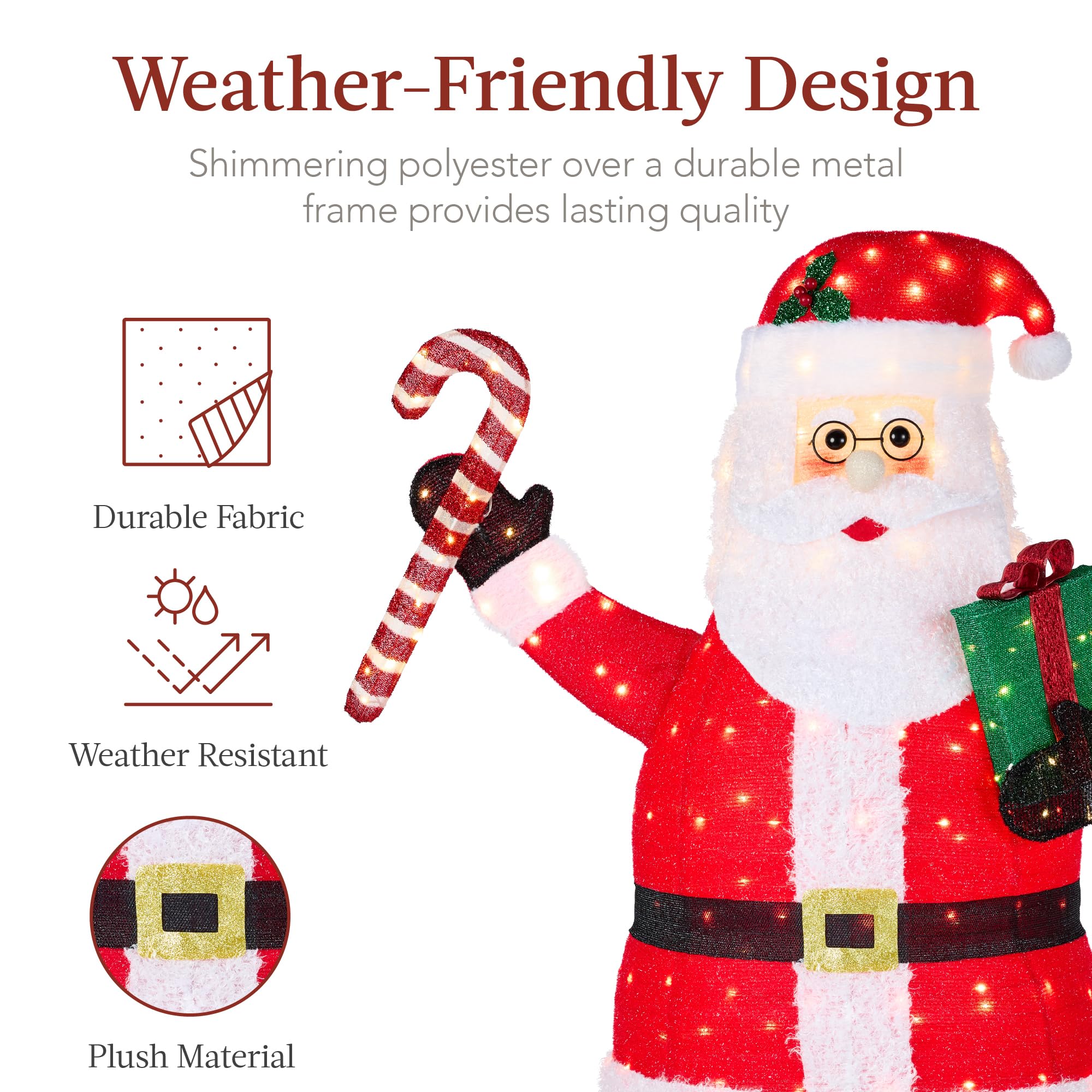Best Choice Products 3ft Lighted Pop-Up Santa, Outdoor Christmas Holiday Decoration w/ 120 LED Lights, Twinkling Candy Cane, Gif