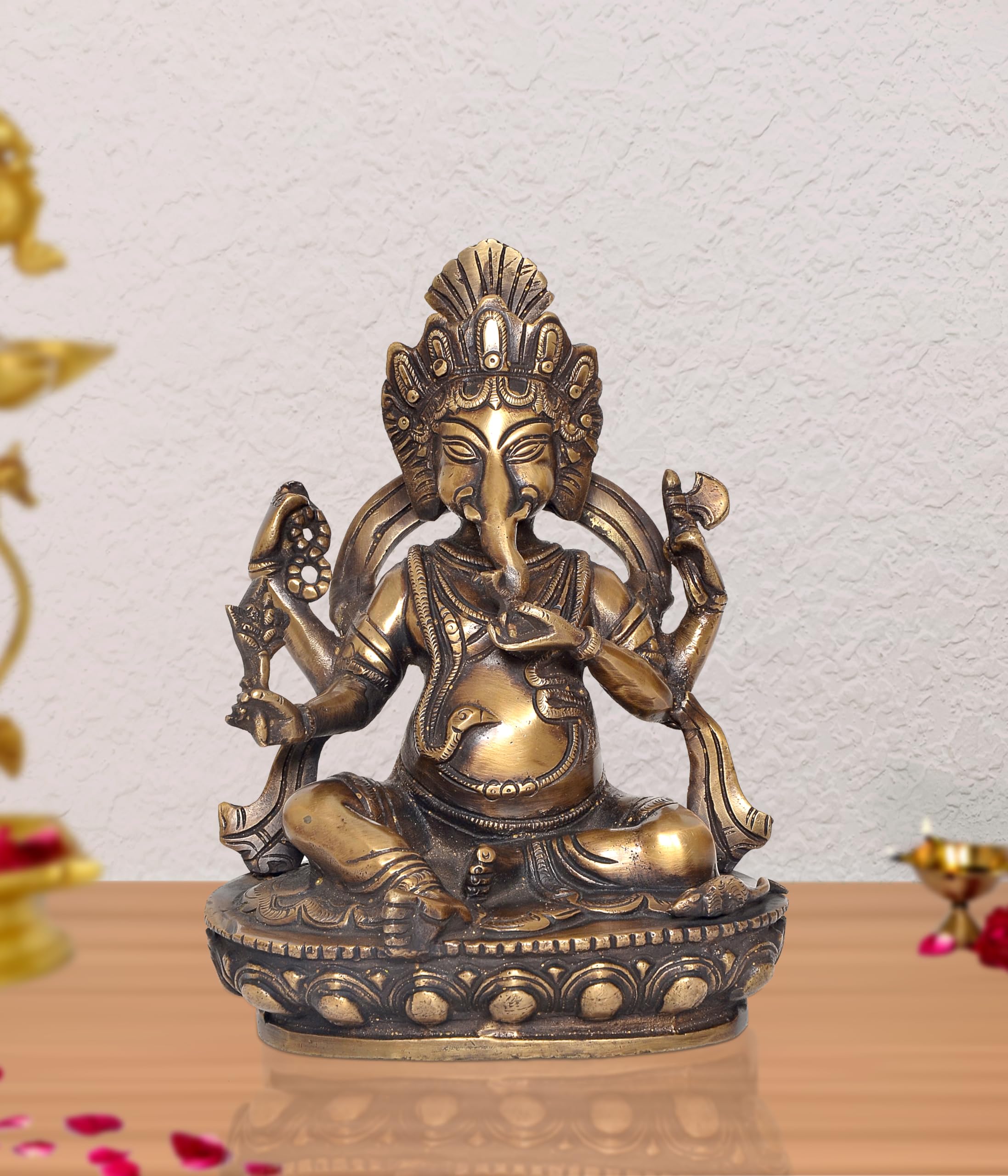 Dattatreya Brass Lord Ganesha Idol Sitting Ganesh Statue Decorative Sculpture For Home Decor Office Mandir Pooja Temple (Height 