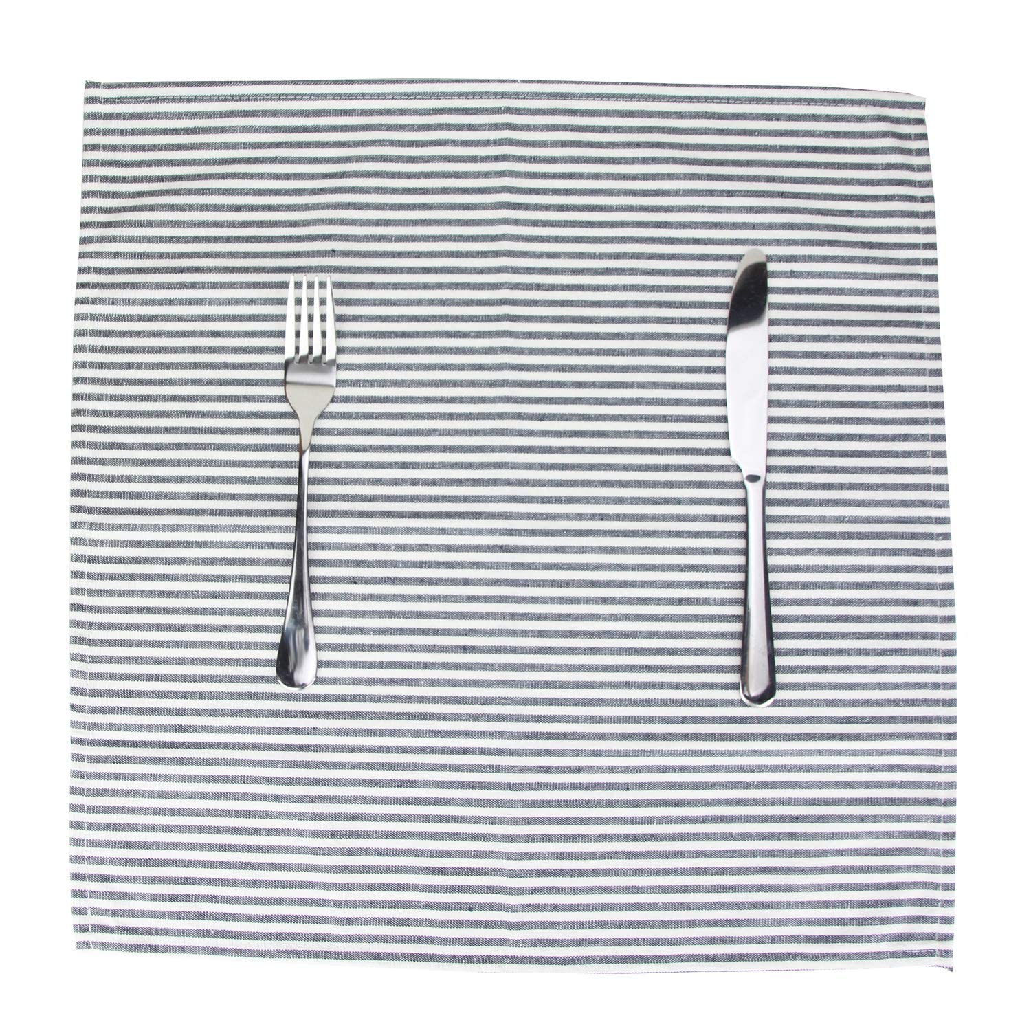 Infei Plain Striped Cotton Linen Blended Dinner Cloth Napkins - Set Of 12 (17 X 17 Inches) - For Events & Home Use (Black)