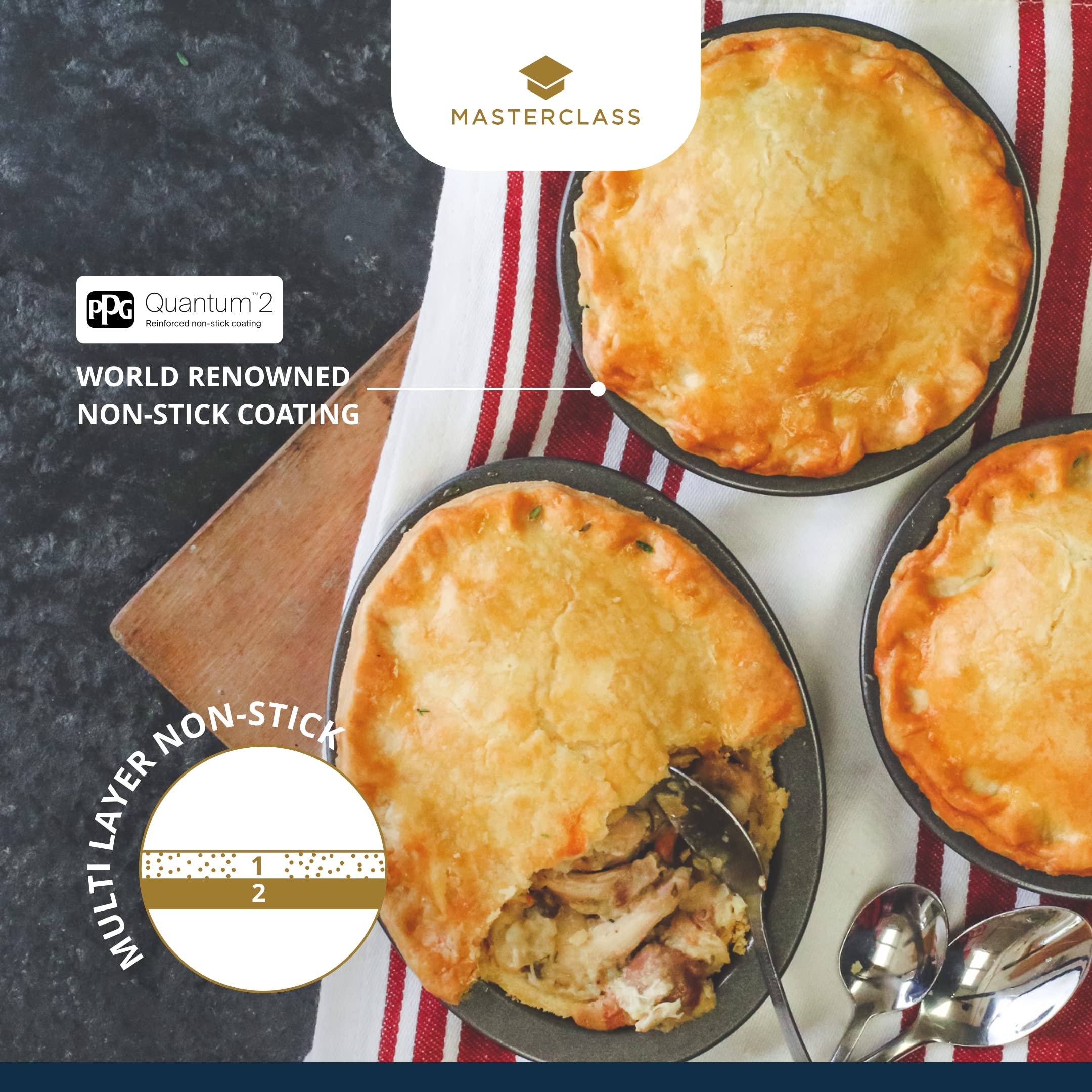 Masterclass Kcmccb73 Crusty Bake 10 Cm Perforated Pie Dish With Pfoa Non Stick, Robust 1 Mm Carbon Steel, 4 Inch Round Individua