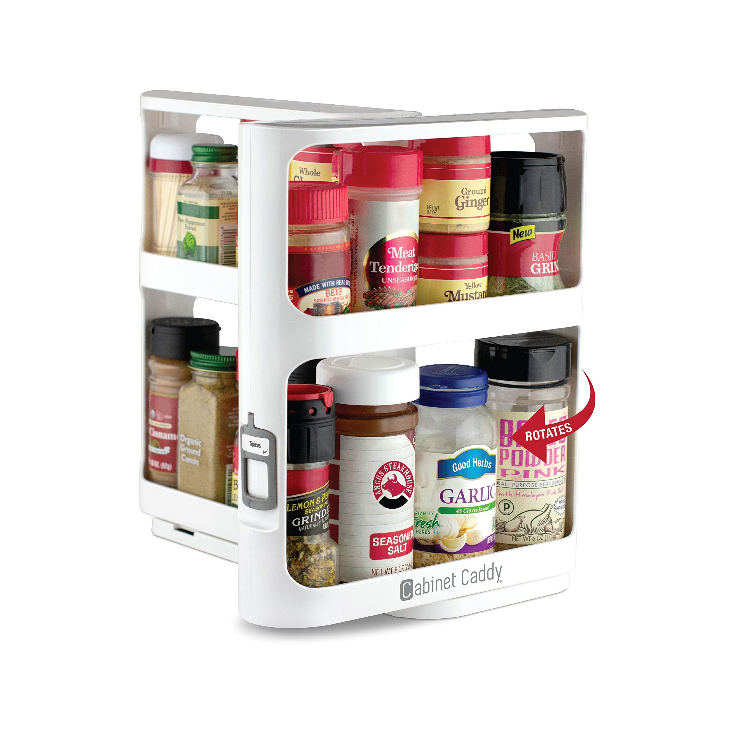 Cabinet Caddy Spice Rack Organizer for Cabinet - Slide & Rotate Kitchen Organizers and Storage - 2 Double-Decker Shelves - Non-S