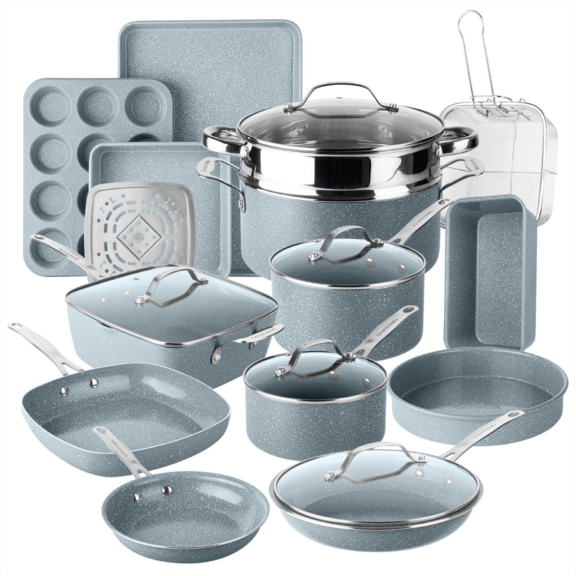 GRANITESTONE Ceraluxe 20Pc Pots and Pans Set Non Stick Ceramic Cookware Set