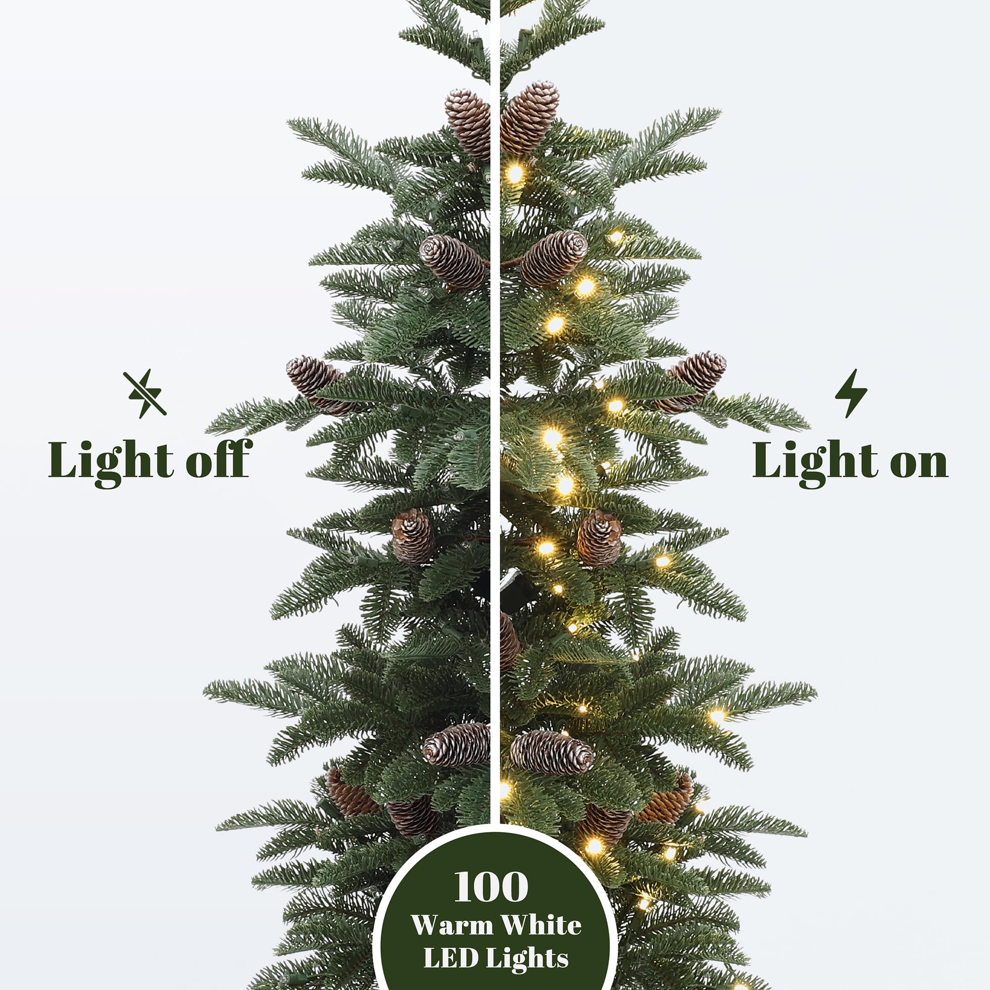 LuxenHome 4FT Small Christmas Tree, Slim Potted Christmas Trees with 100 Warm White LED Lights, Artificial Pine Tree with Pine C