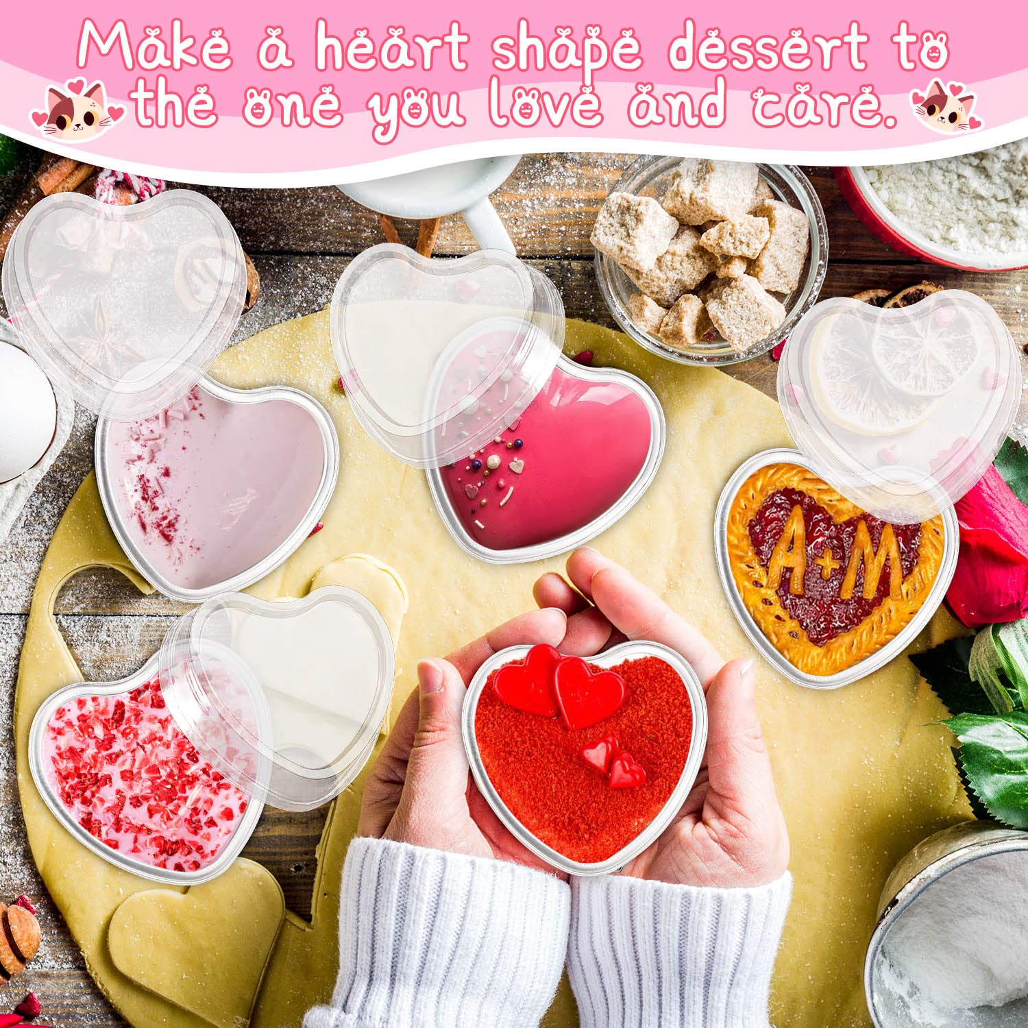 Ffniu Heart Shaped Aluminum Pans, 40 Packs Aluminum Heart Cake Pans With Lids For Baking, 3.4 Ounces/ 100 Ml Cupcake Cup Pan Bak