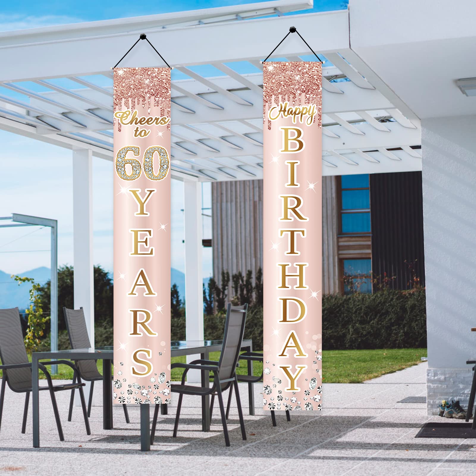60Th Birthday Decorations Door Banner For Women, Pink Rose Gold Cheers To 60 Years Birthday Backdrop Sign Party Supplies, Happy