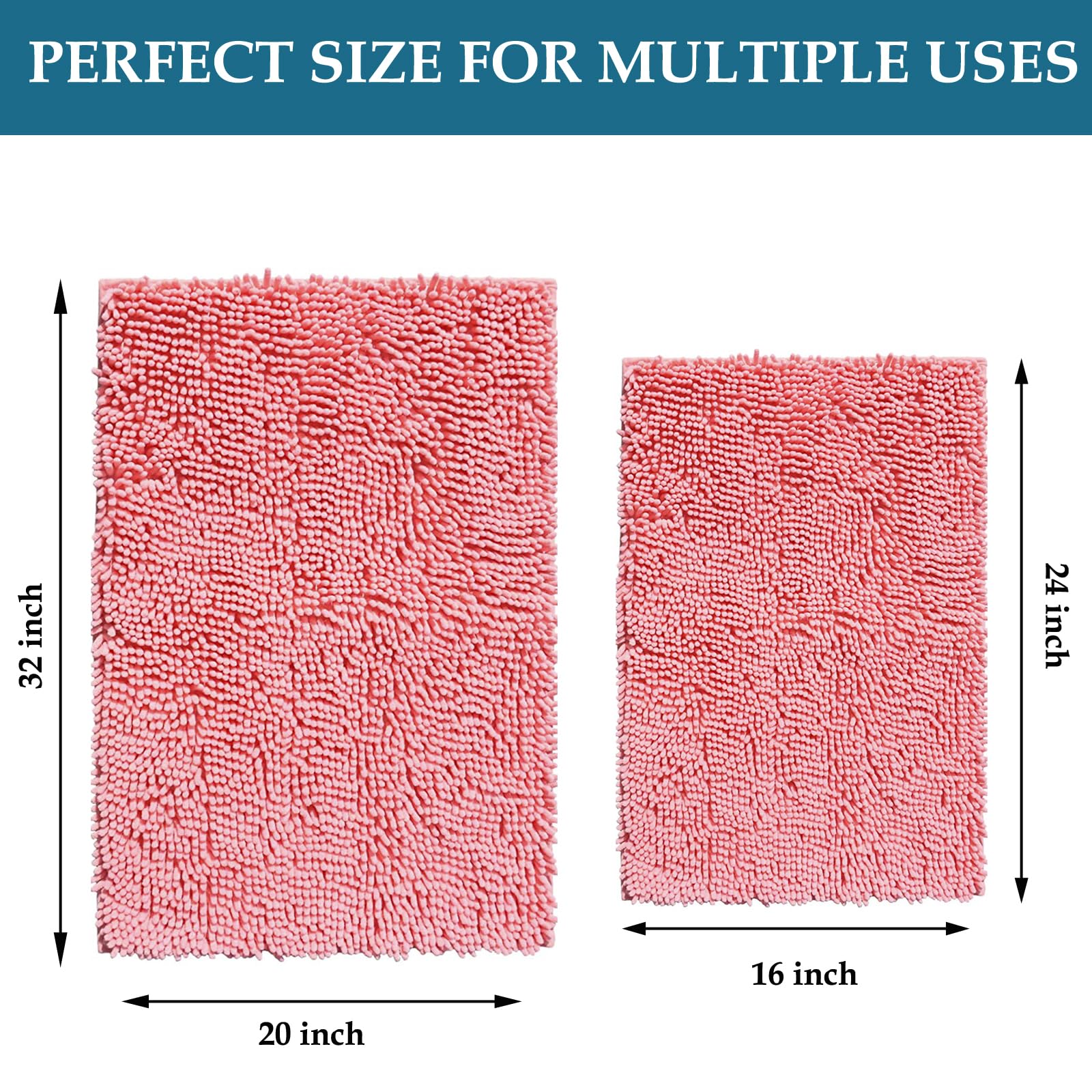 Run Helix Pink Bath Rug Set 2 Piece, Thick Soft Absorbent Chenille, Pvc Backing Quick Dry Microfiber Mats, Machine Washable Mats