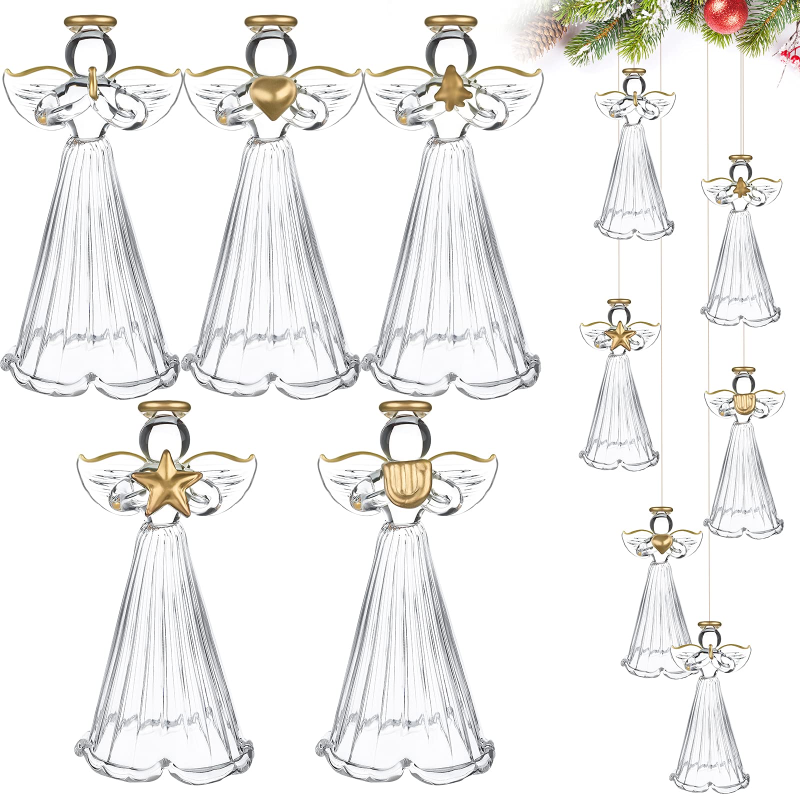 Jetec 48 Pcs Christmas Glass Angel Ornaments Spun Angels Glass Clear Mini Hanging Tree Ornaments Xmas Clear Hanging Decor for Ch