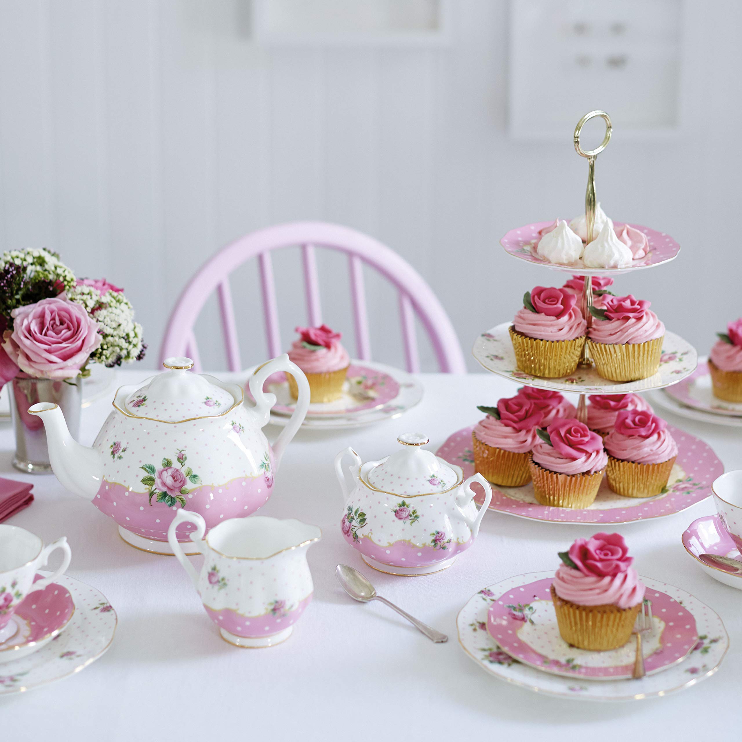 Royal Albert Cheeky Pink 3-Piece (Teapot, Sugar & Creamer) Set, Multi