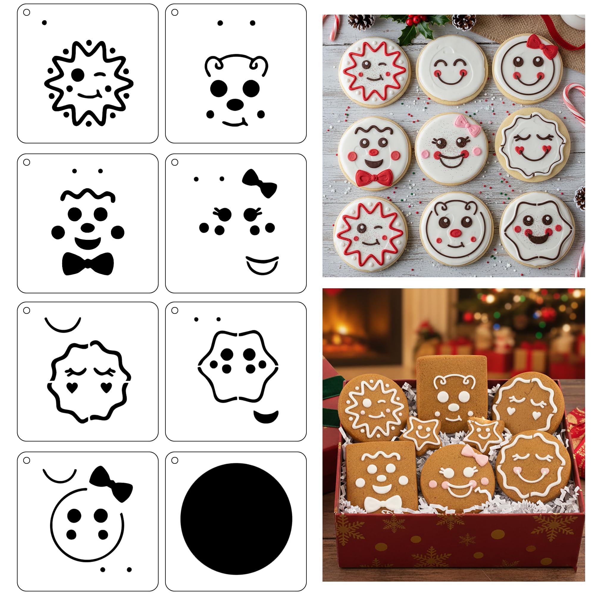 Gingerbread Faces Cookie Stencil - 4x4Inch DIY Holiday Gingerbreadman Face Royal Icing Sugar Cookies Stencils, Art Cards Decorat