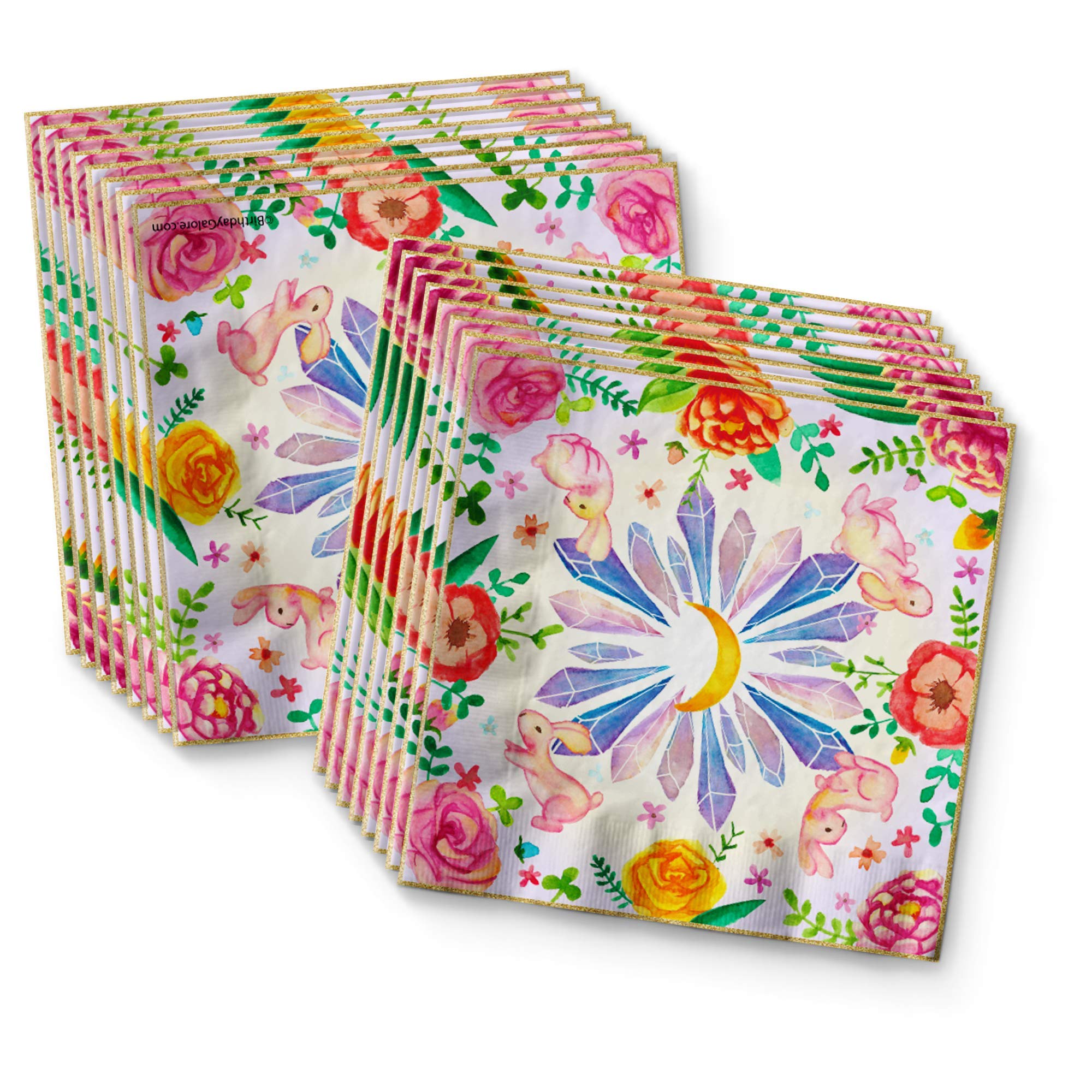 Bunny Rabbit Floral Birthday Party Supplies - Easter Bunny Party Supplies - Floral Party Supplies - Spring Party Supplies - Easter Party Tableware Set Includes Plates Napkins and Cups  Kit for 16