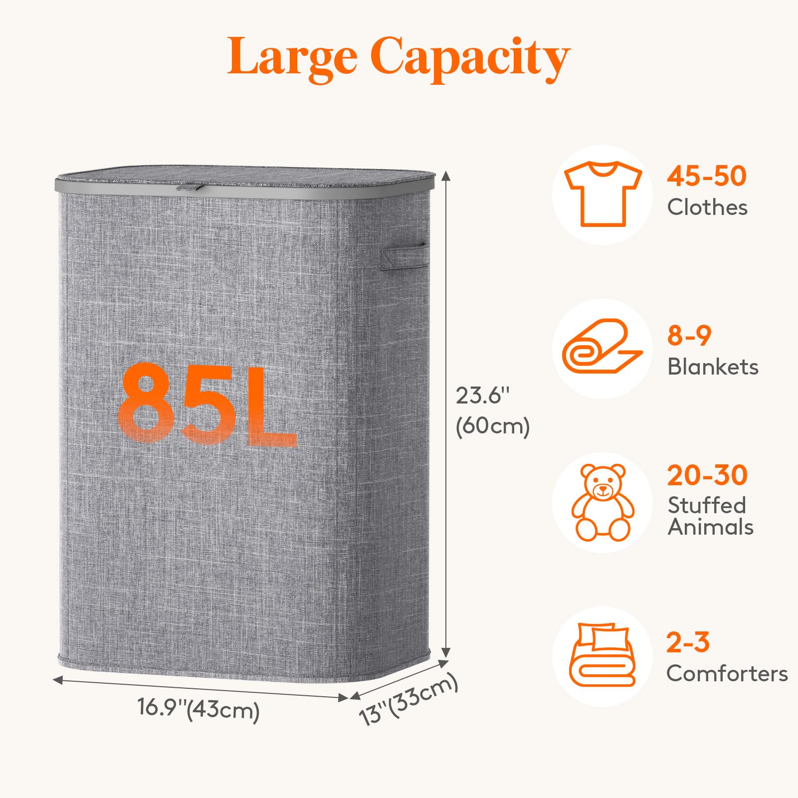 Lifewit 85L Laundry Basket With Lid, Large Laundry Hamper With Plastic Handles And Removable Bag, Foldable Tall Dirty Clothes Ha