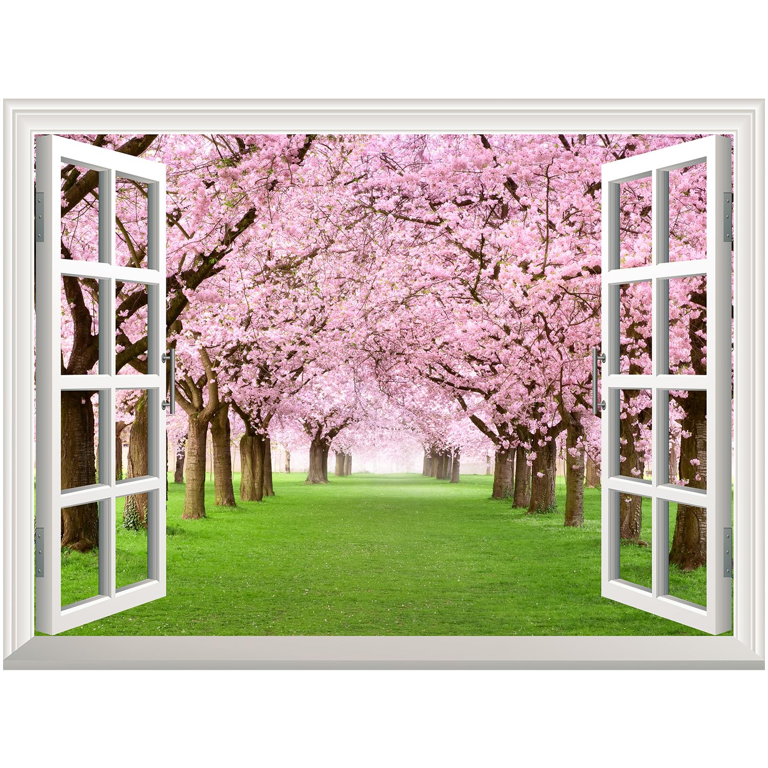 wall26 Removable Wall Sticker/Wall Mural - Cherry Blossom View Out of The Open Window Creative Wall Decor - 24 Inchx32 Inch