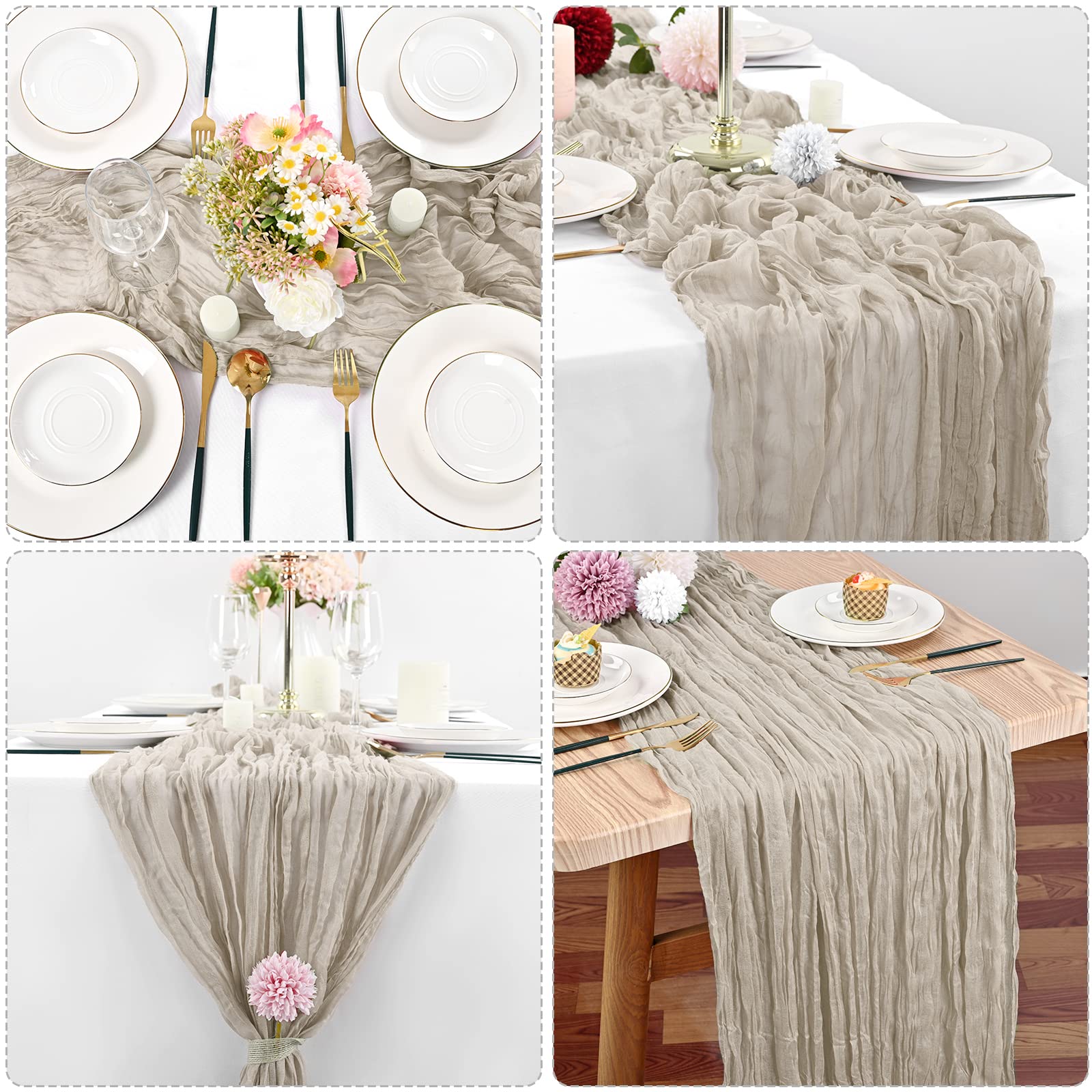 10 Pcs Rosy Brown Cheesecloth Table Runner 10Ft, Gauze Table Runner For Wedding Reception Sheer Bridal Shower Birthday Party Boh