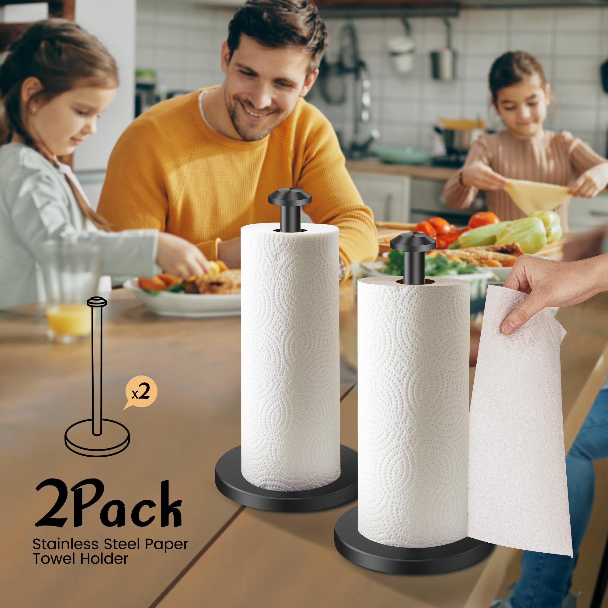 Aosion 2 Pack Paper Towel Holder, Stainless Steel Paper Towel Holder Countertop,Paper Towel Stand For Kitchen, Bedroom, Bathroom