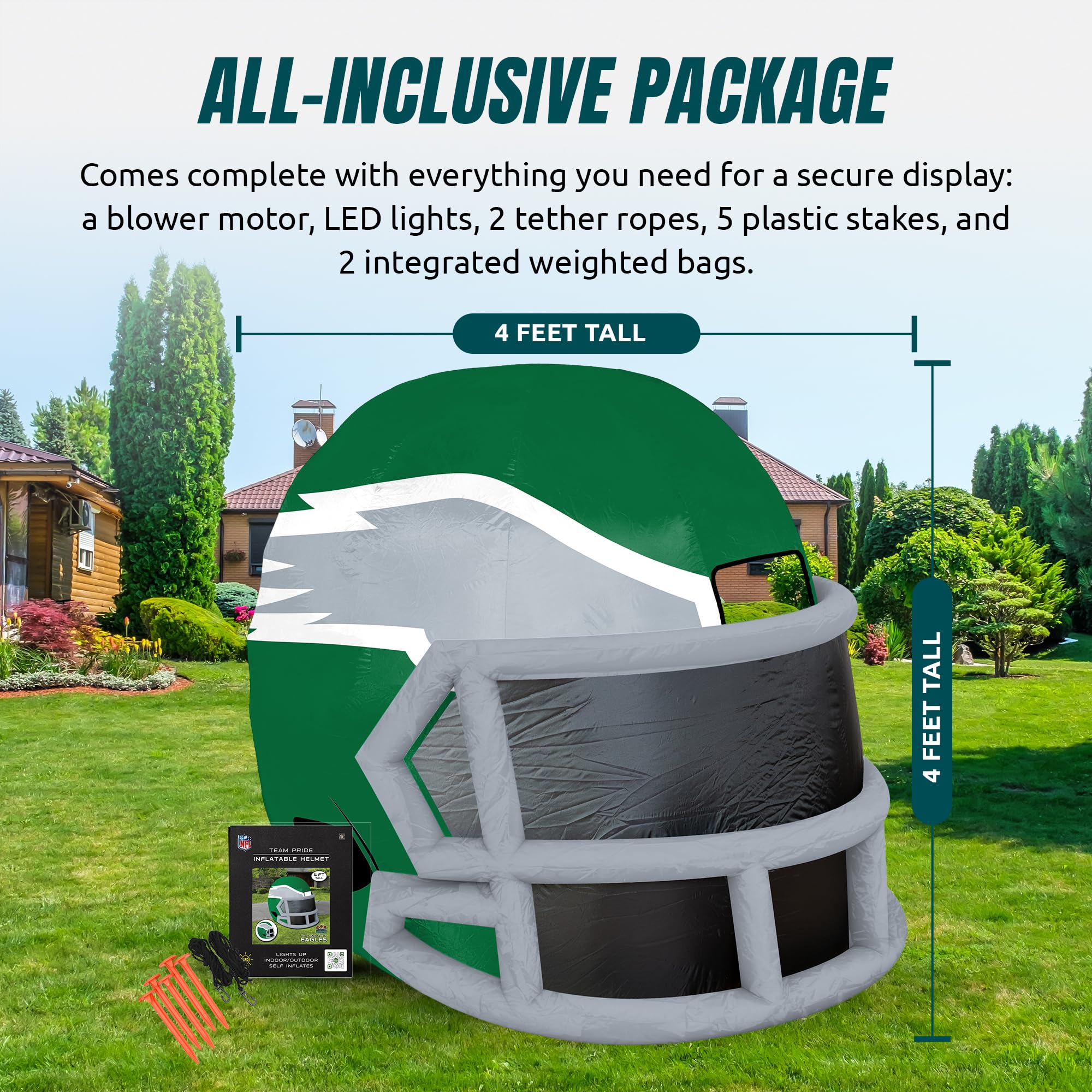 Sporticulture NFL Philadelphia Eagles 4ft Inflatable Retro Helmet with LED Lights & Built-in Blower - Merchandise Decor Ideal fo