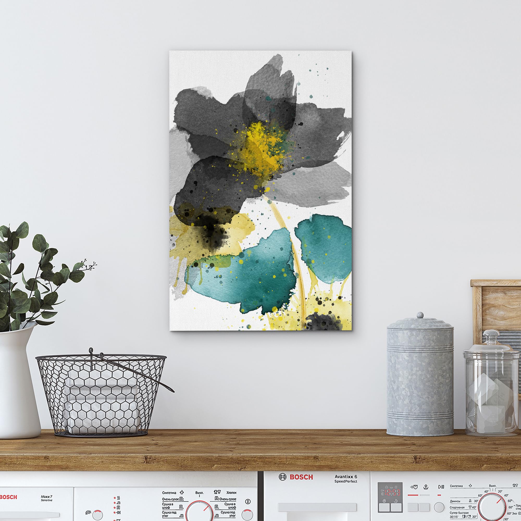 Wall26 Canvas Print Wall Art Watercolor Explosion Black & Green Daisies Floral Botanical Illustrations Minimalism Glam Multicolo
