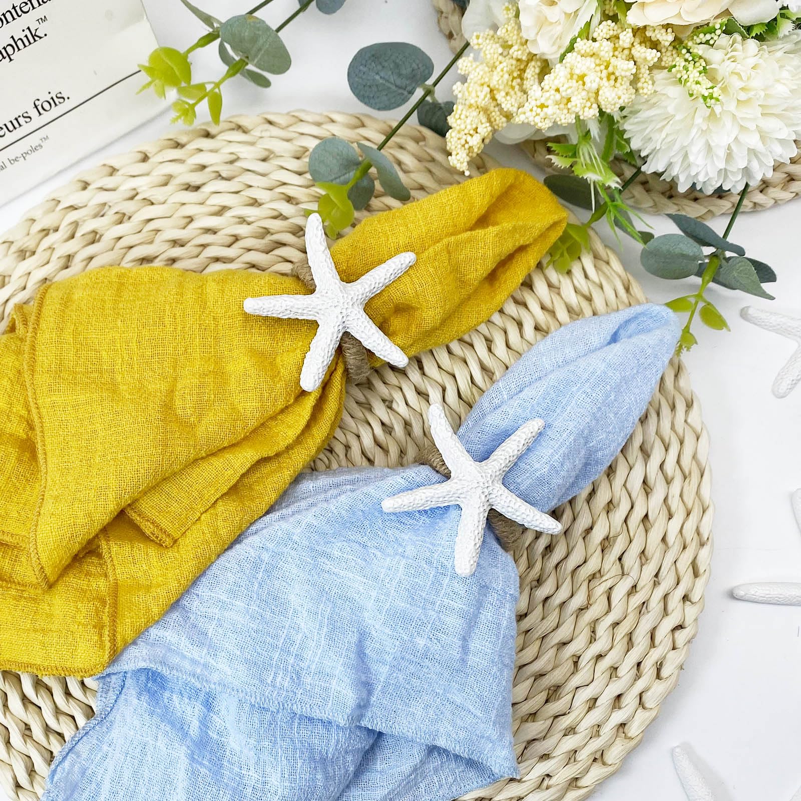 Wingfish Starfish Napkin Rings Set Of 12 White Sea Star Napkin Rings Bulk For Coastal Beach Dinning Table Decoration, Cute Napki
