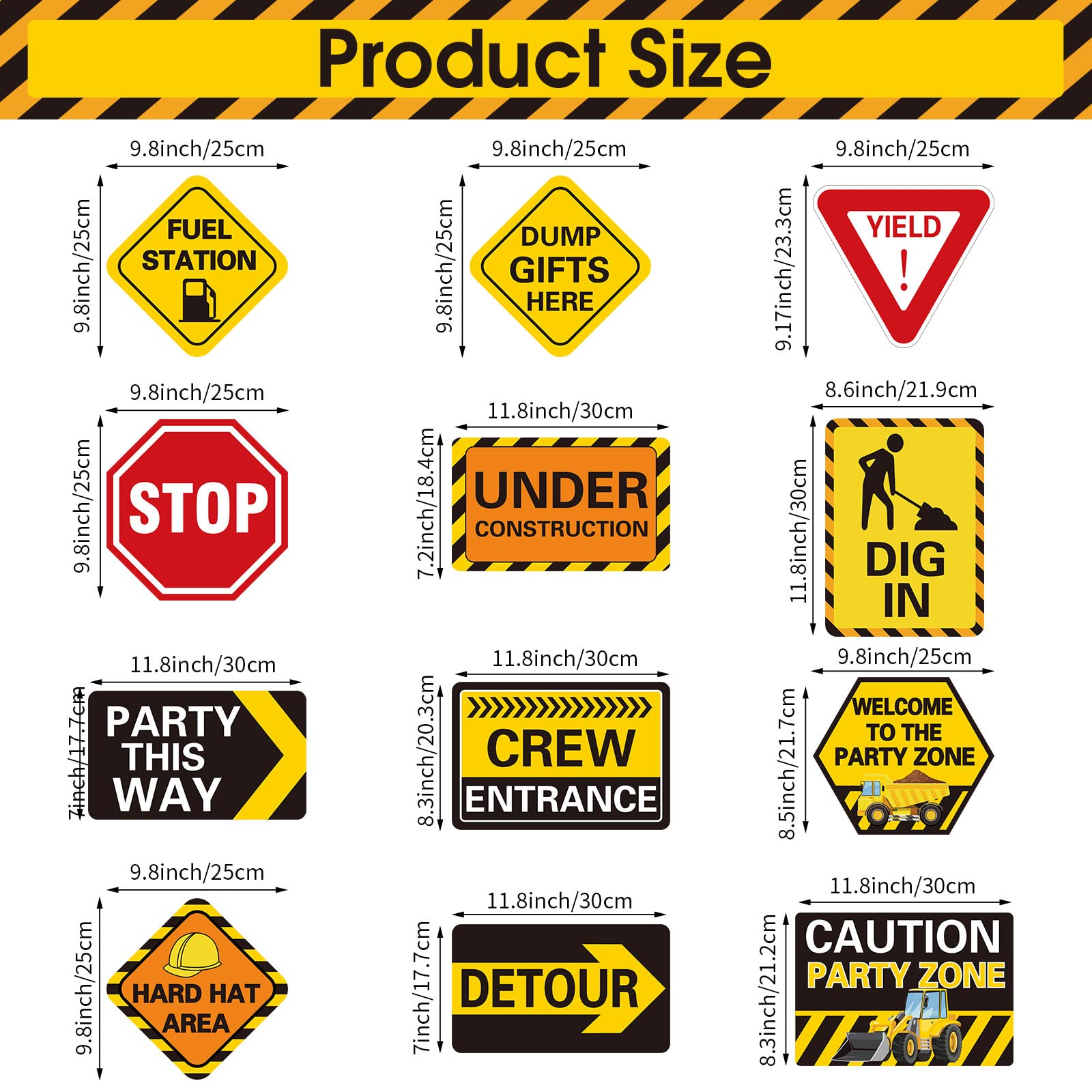 Faccito 12 Pcs Construction Party Decorations Construction Signs Traffic Road Signs Classroom Decors for Back to School Classroo