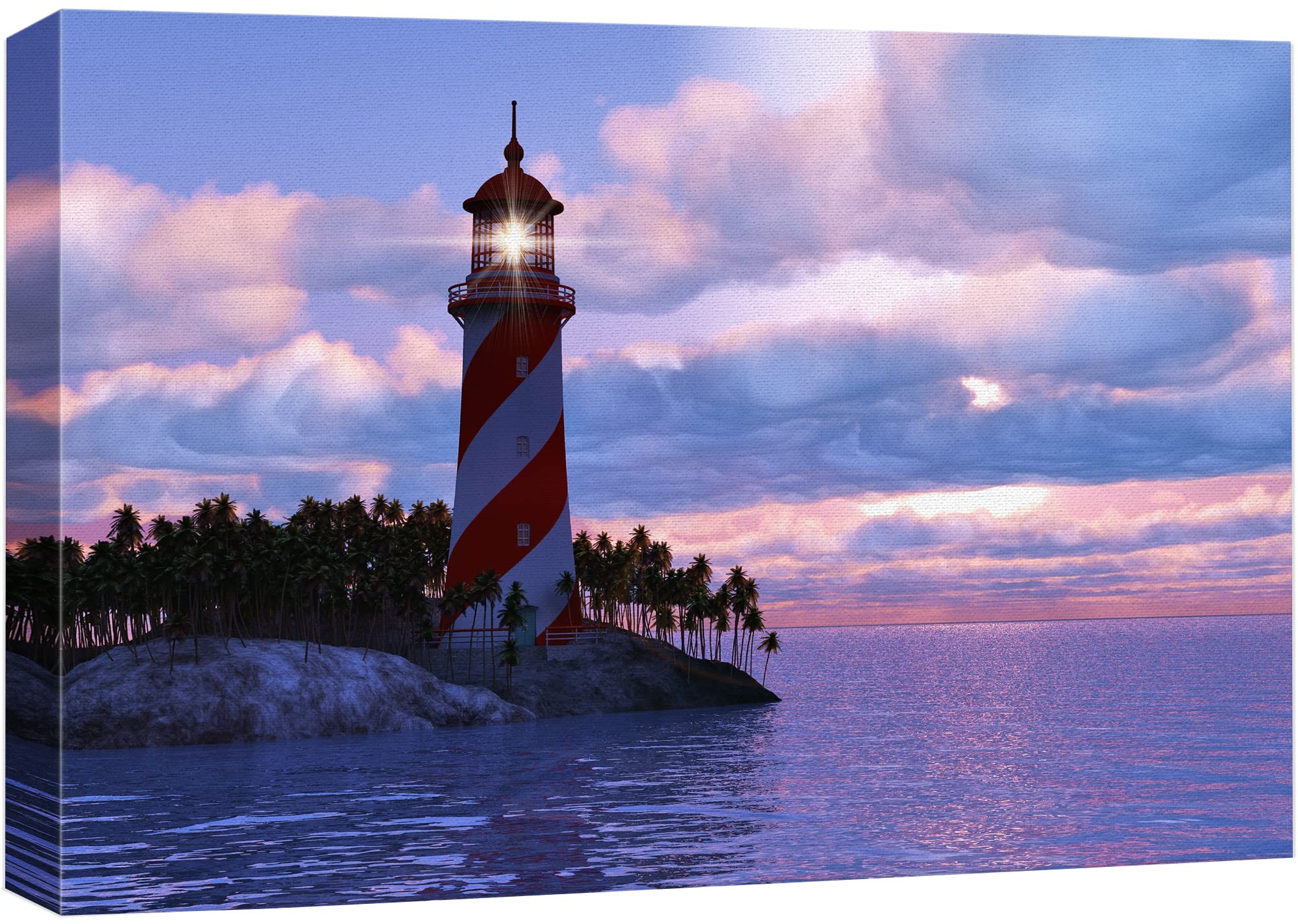 Wall26 Canvas Print Wall Art Dramatic Purple Sky Over Striped Island Lighthouse Nature Wilderness Photography Modern Art Rustic