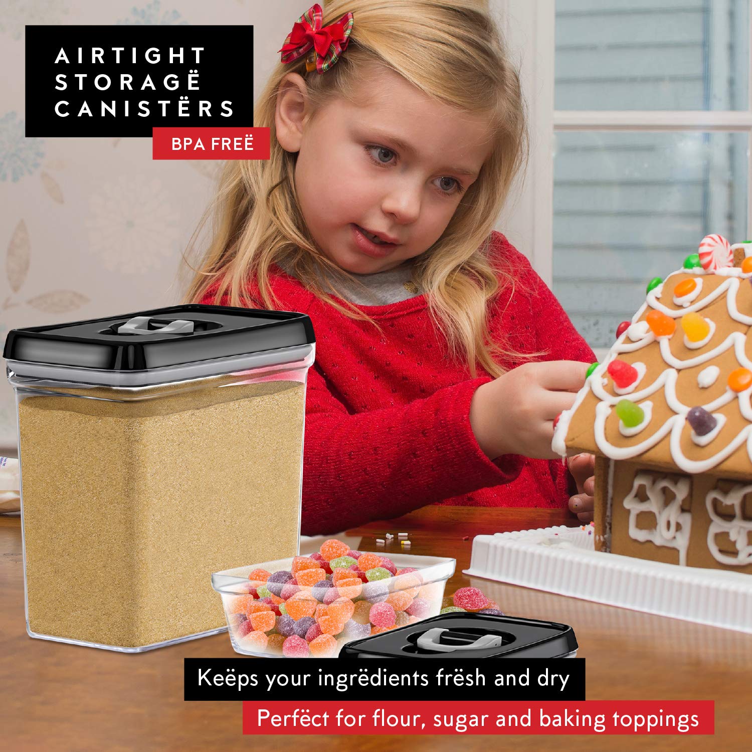 Dwllza Kitchen Large Airtight Food Storage Containers - Clear Plastic Bulk Food Pantry & Kitchen Storage Containers For Flour, S