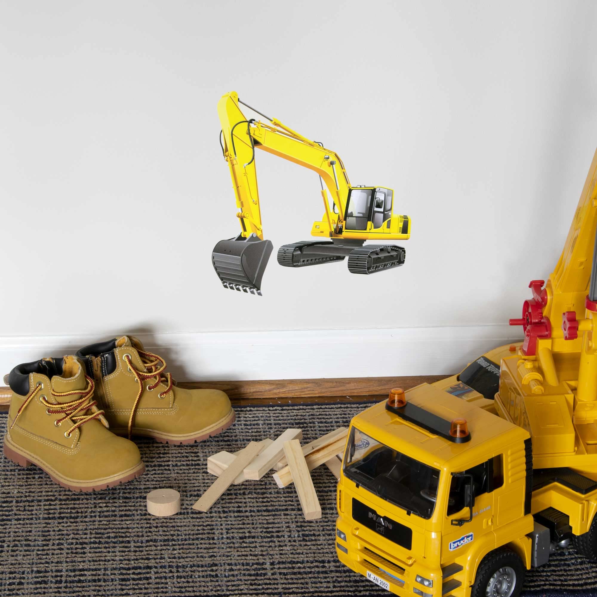 Stikart Yellow Excavator Construction Truck Wall Decal, 10-Inches W By 10.5-Inches H