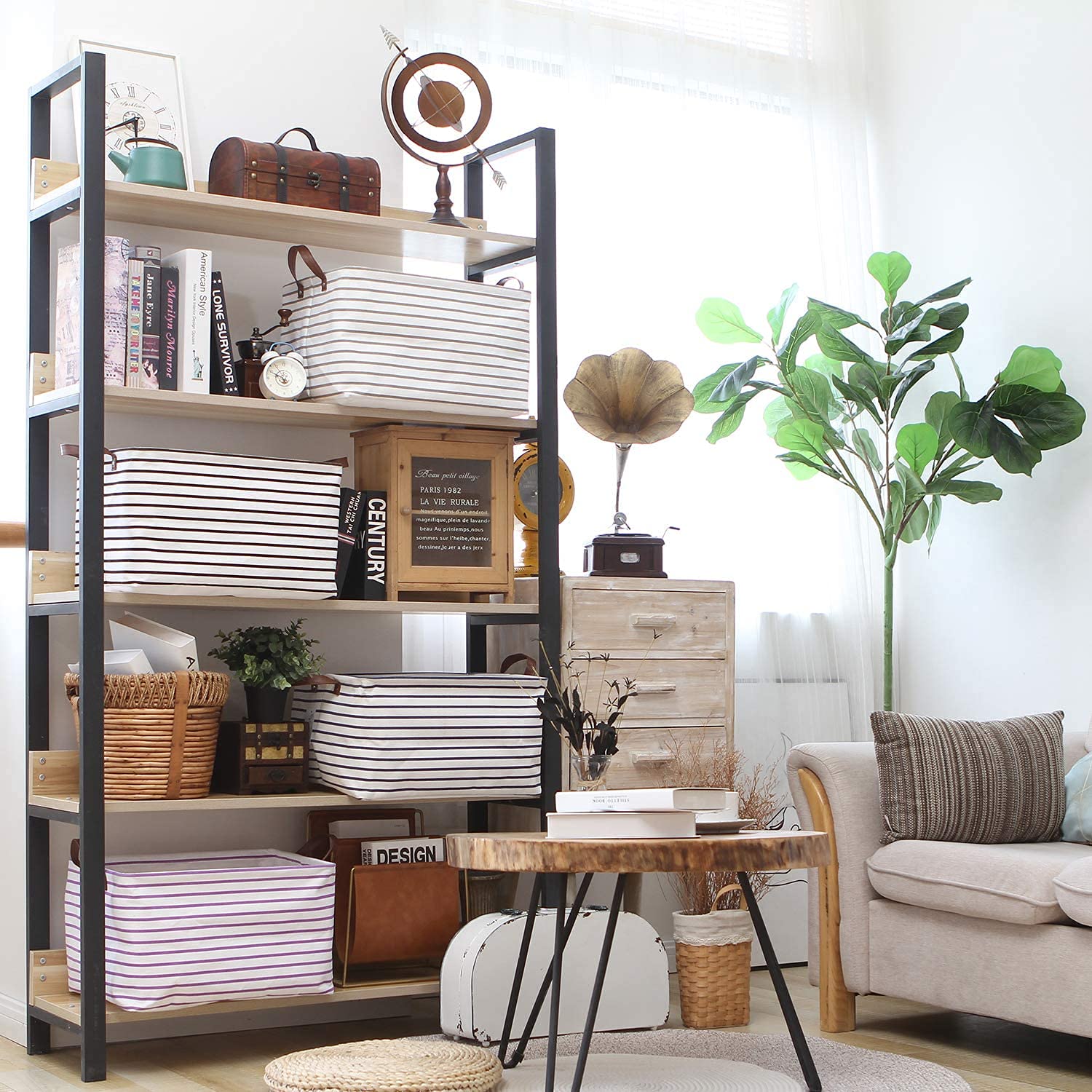 Hinwo 2-Pack Large Canvas Fabric Storage Baskets With Handles, 31L Rectangle Storage Bins, Collapsible Storage Box, Clothes, Toy