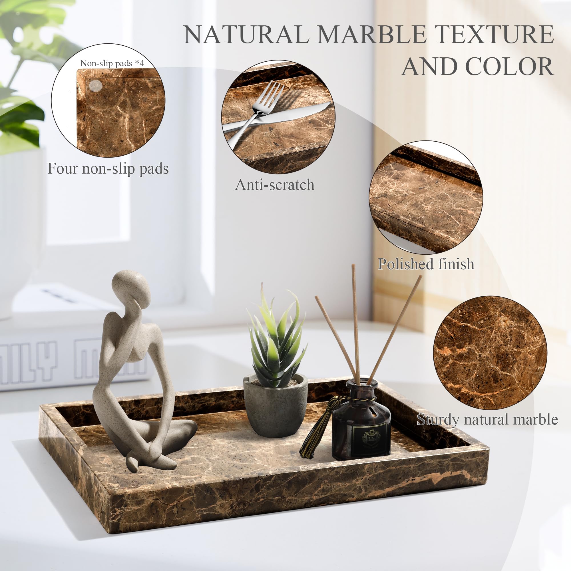 Ymxyjm 100% Natural Marble Tray For Bathroom, Genuine Marble Stone Vanity Tray, Luxury Storage Trays For Kitchen, Vanity, Home D