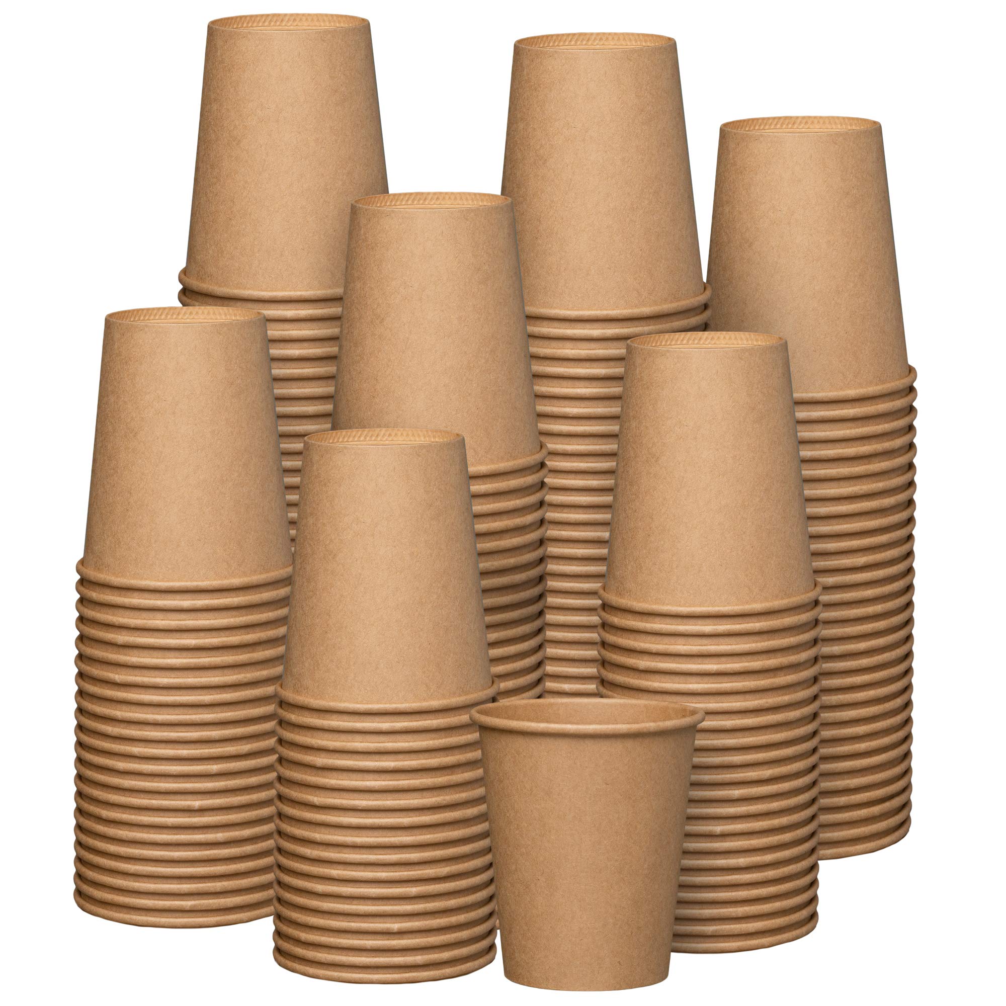 [300 Pack] 8 Oz. Kraft Paper Hot Coffee Cups - Unbleached
