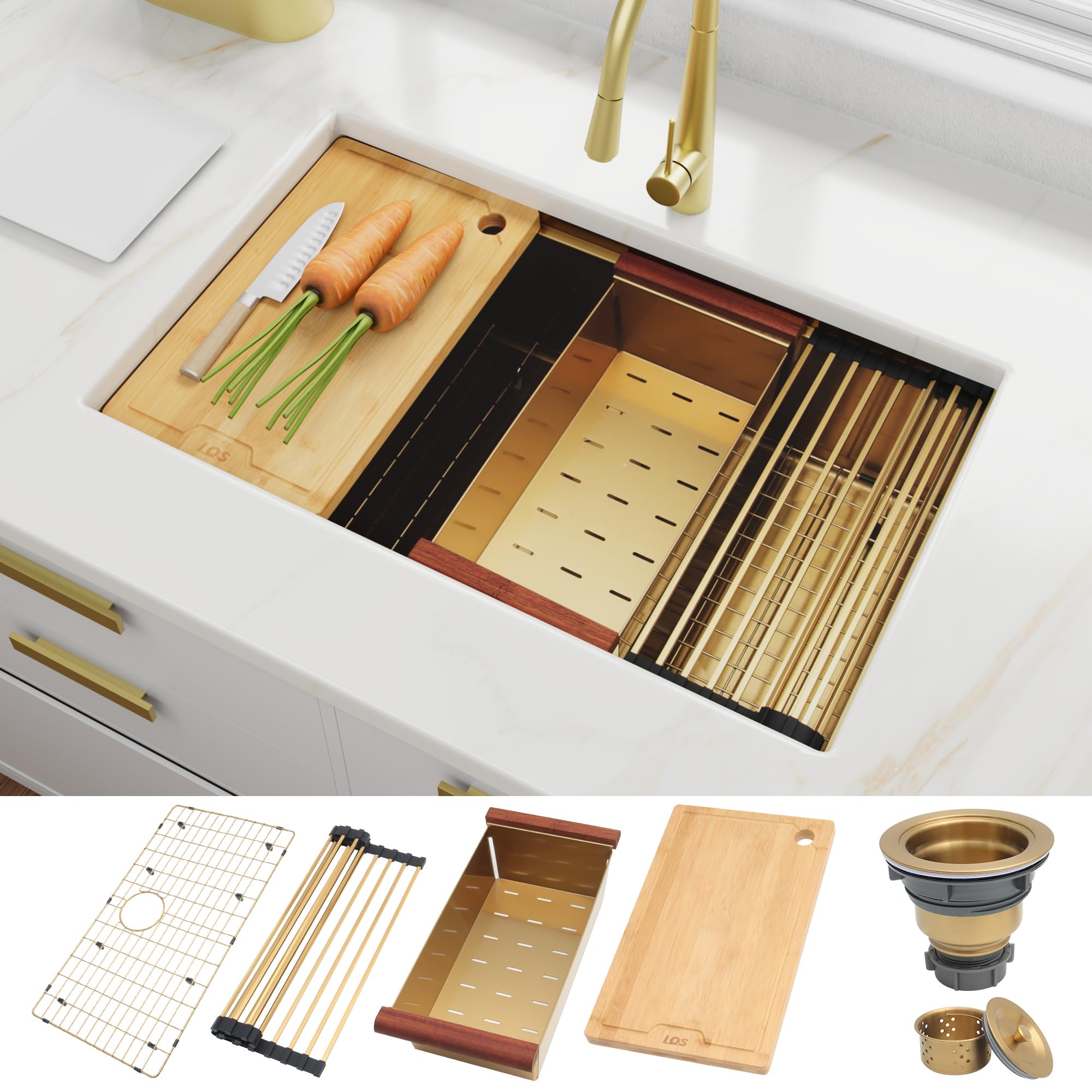 Lqs 32 Inch Undermount Kitchen Sink, Gold Kitchen Sink, 32    X 19    Workstation Kitchen Sink Undermount, 16 Gauge Stainless St