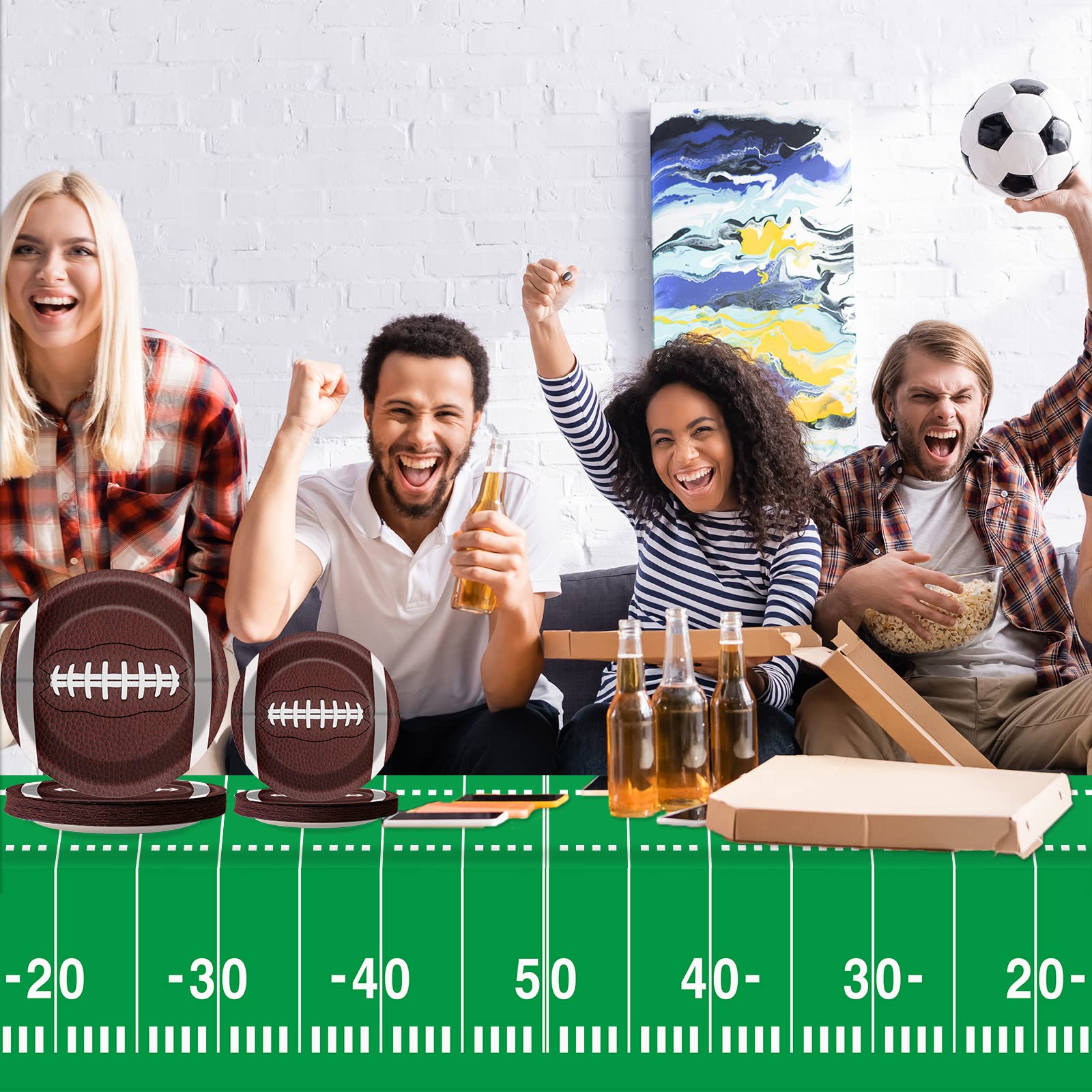 Football Party Plates And Napkins Supplies Set For 24 Guests, Disposable Sports Football Tablecloths Decorations For Football Ta