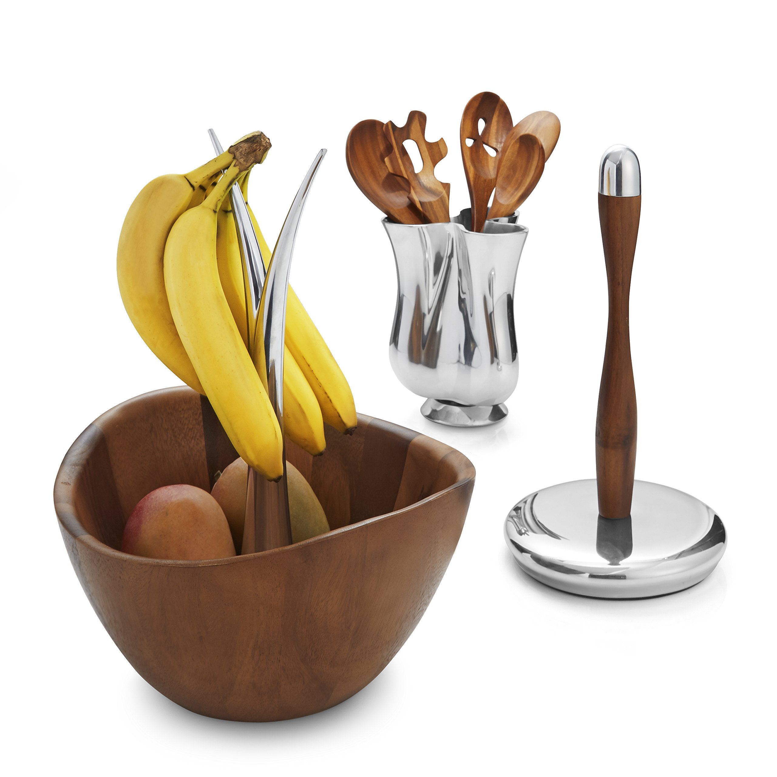 Nambe Curvo Paper Towel Holder | Wooden Paper Towel Stand For Countertop | Kitchen Roll Holder With Weighted Base | Made Of Acac