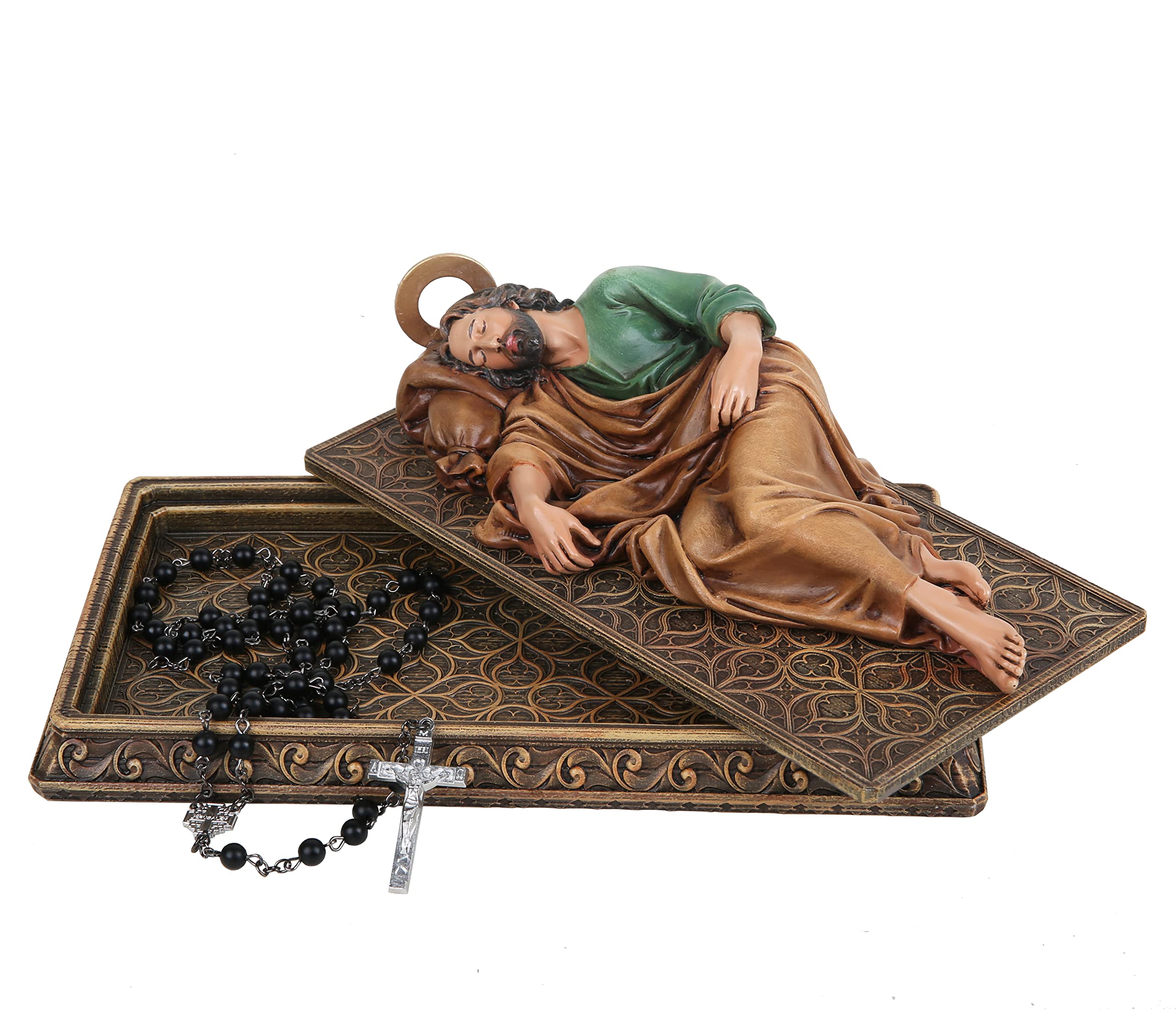 BC Catholic Sleeping St. Joseph Statue with Case Base, with Metal Halo,Prayer Cards Holder, Religious gift for Dad, Inspirationa