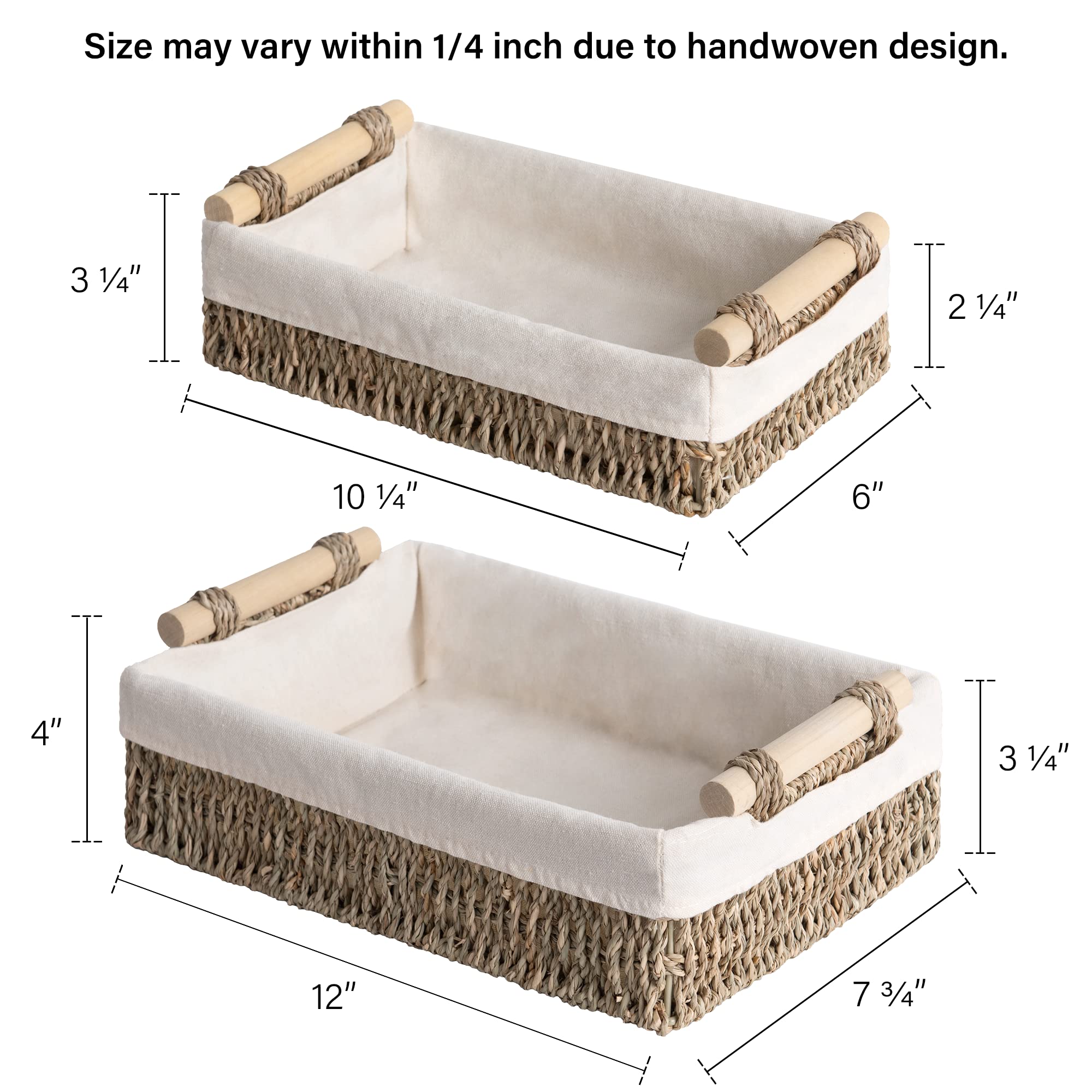 Storageworks Small Seagrass Baskets For Organizing, Wicker Basket For Organizer, Storage Baskets With Wooden Handles And Natural
