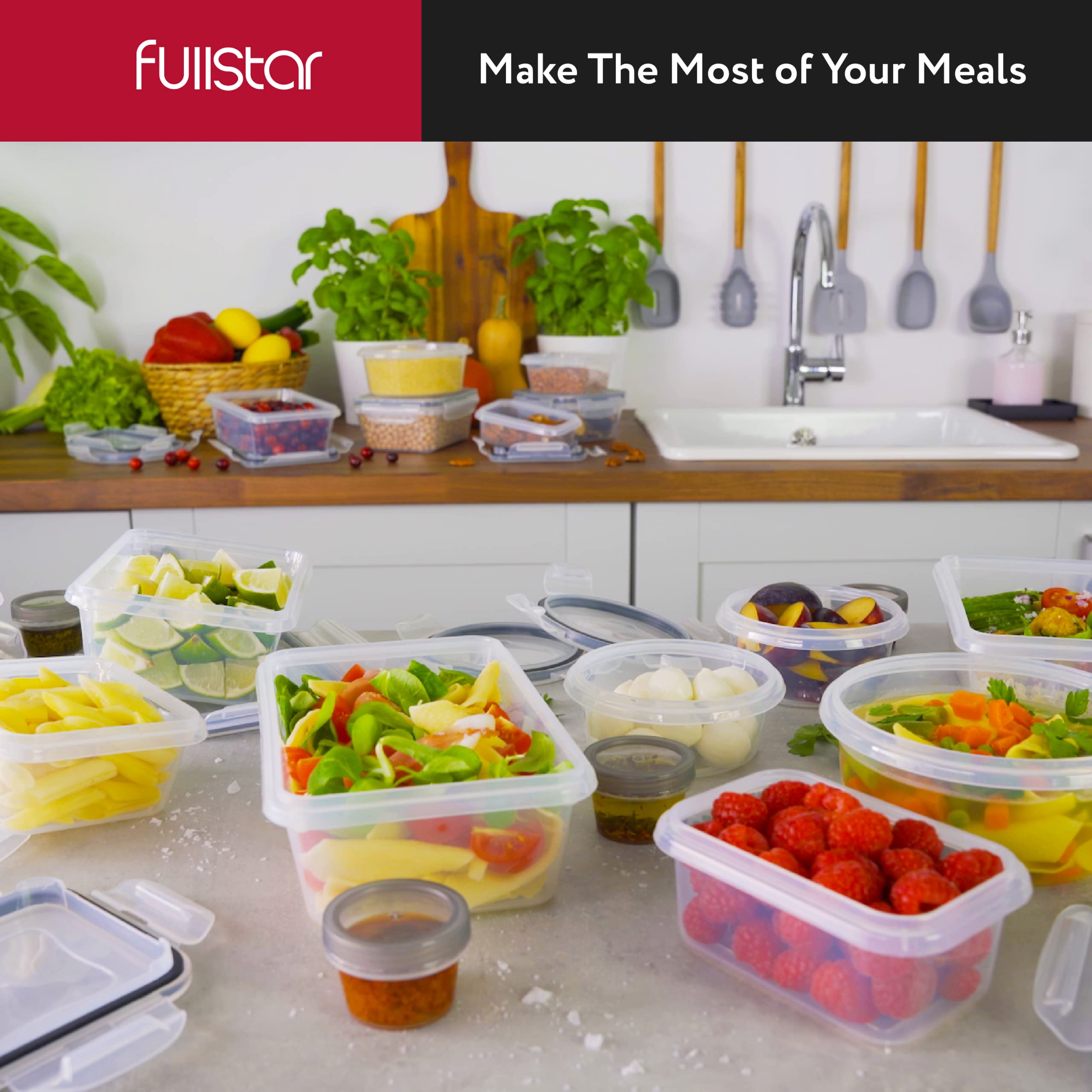 Fullstar 50 Pcs Plastic Food Storage Containers With Lids (24 Containers & 24 Lids), Leakproof Bpa-Free Containers For Kitchen O