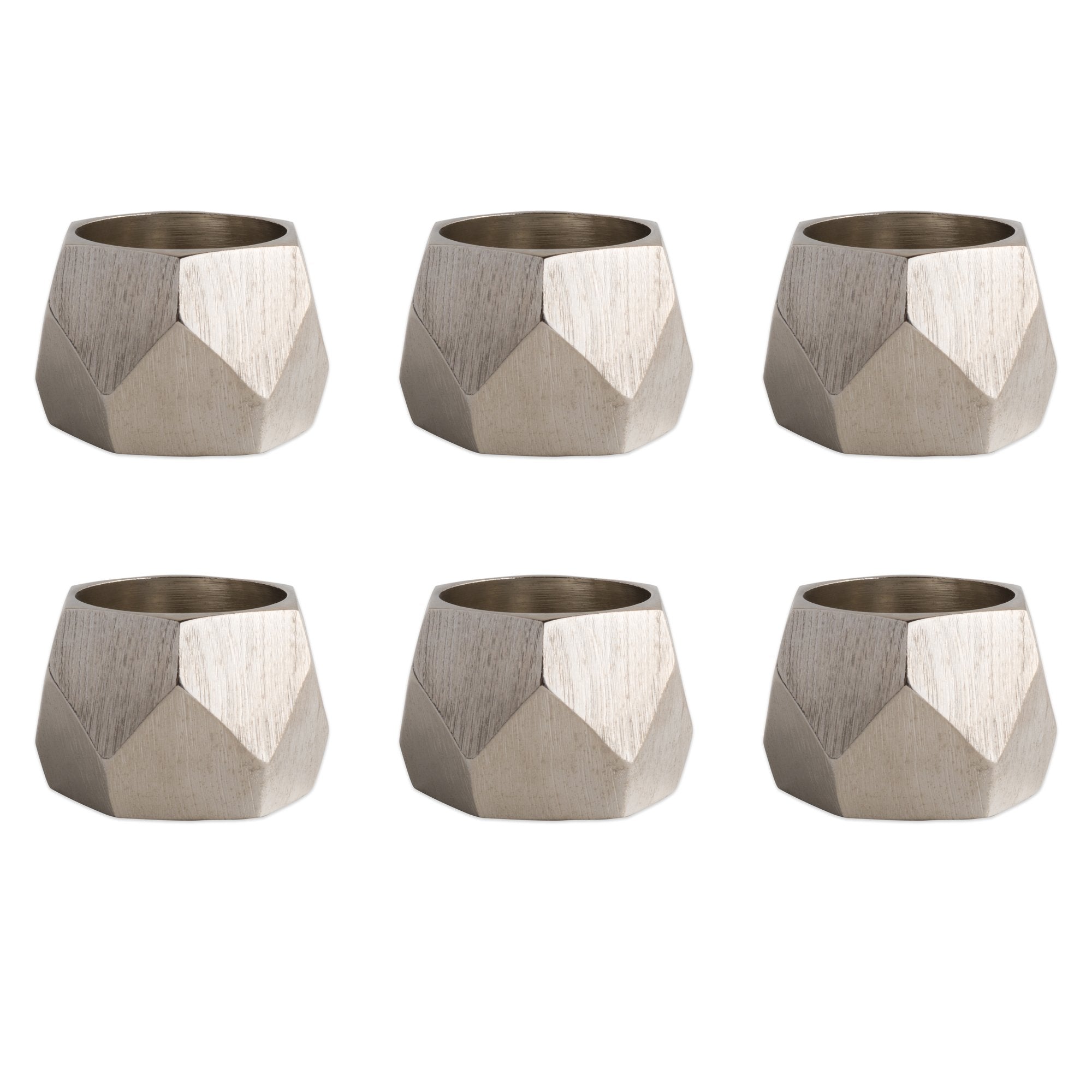 DII Decorative Geometric Napkin Ring Set, Triangle Band Silver, 6 Count