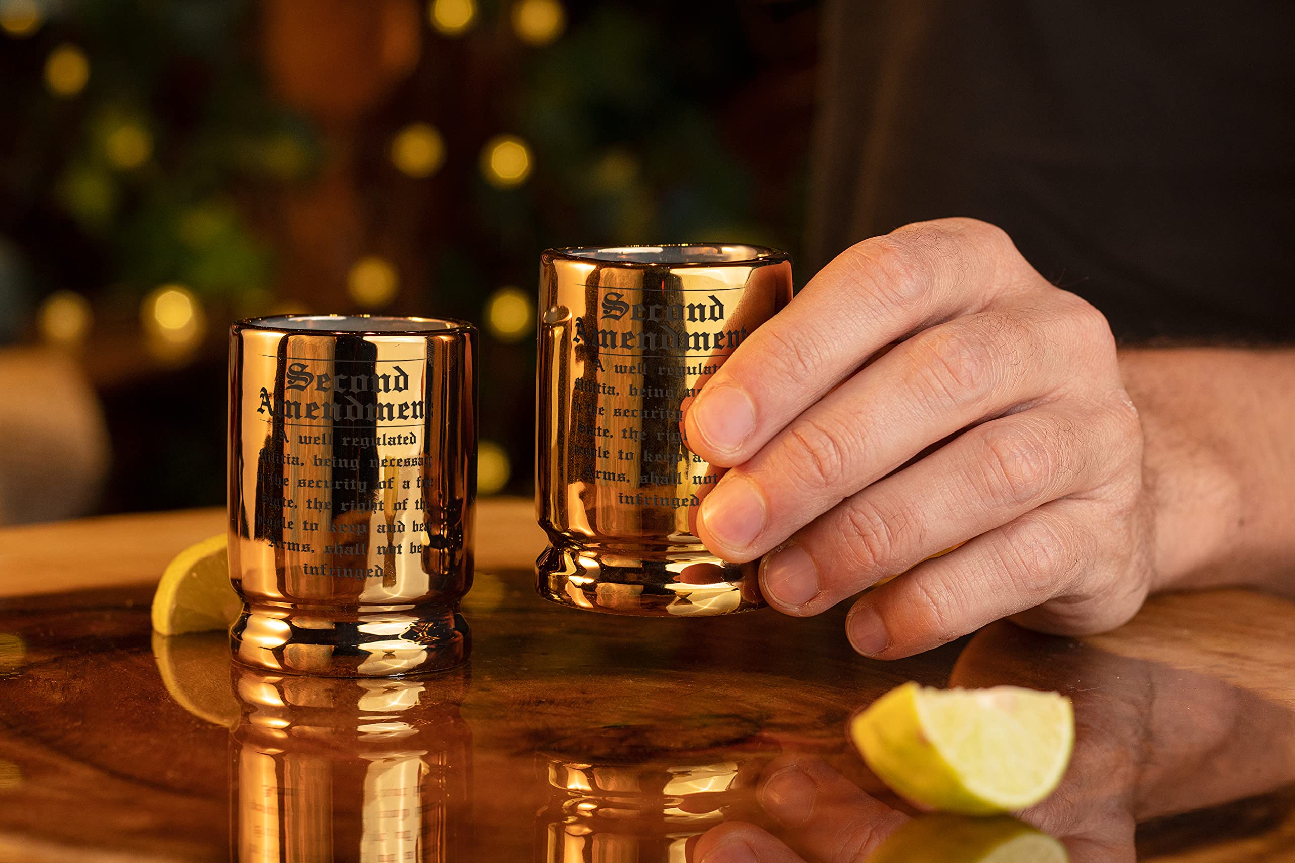 2A 50 Cal Brass Ceramic Shot Glasses - Set Of 2 - Engraved 2A