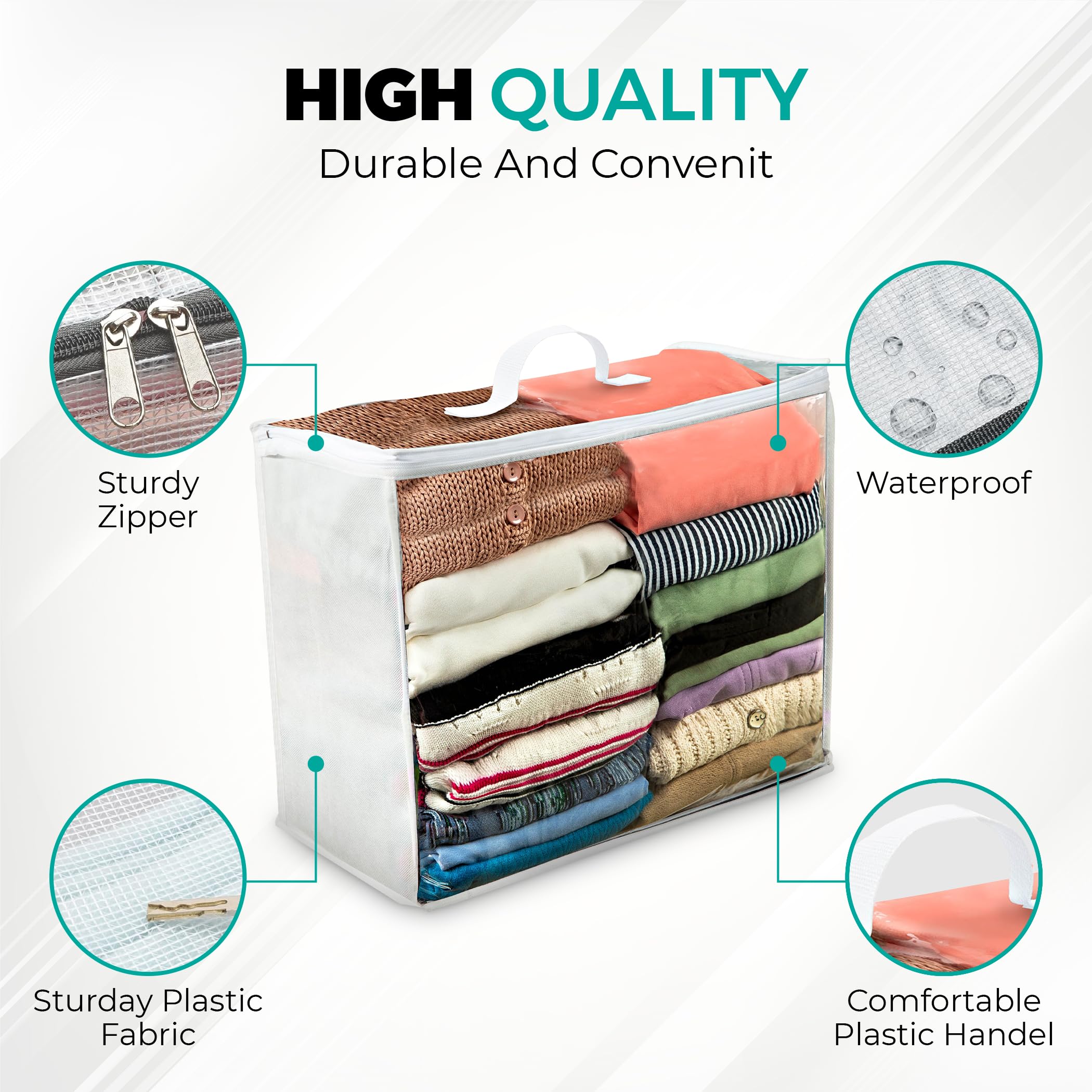 VitalUp Storage Bags 20x20x8 - Durable Zippered Bags for Comforters, Blankets, Clothes, and Bedding - Breathable Nonwoven with C