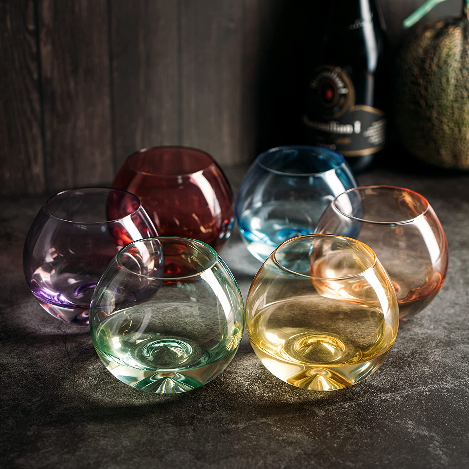 Vibes Colored Wine Glass Set, Large 12oz (Stemless Bubble)