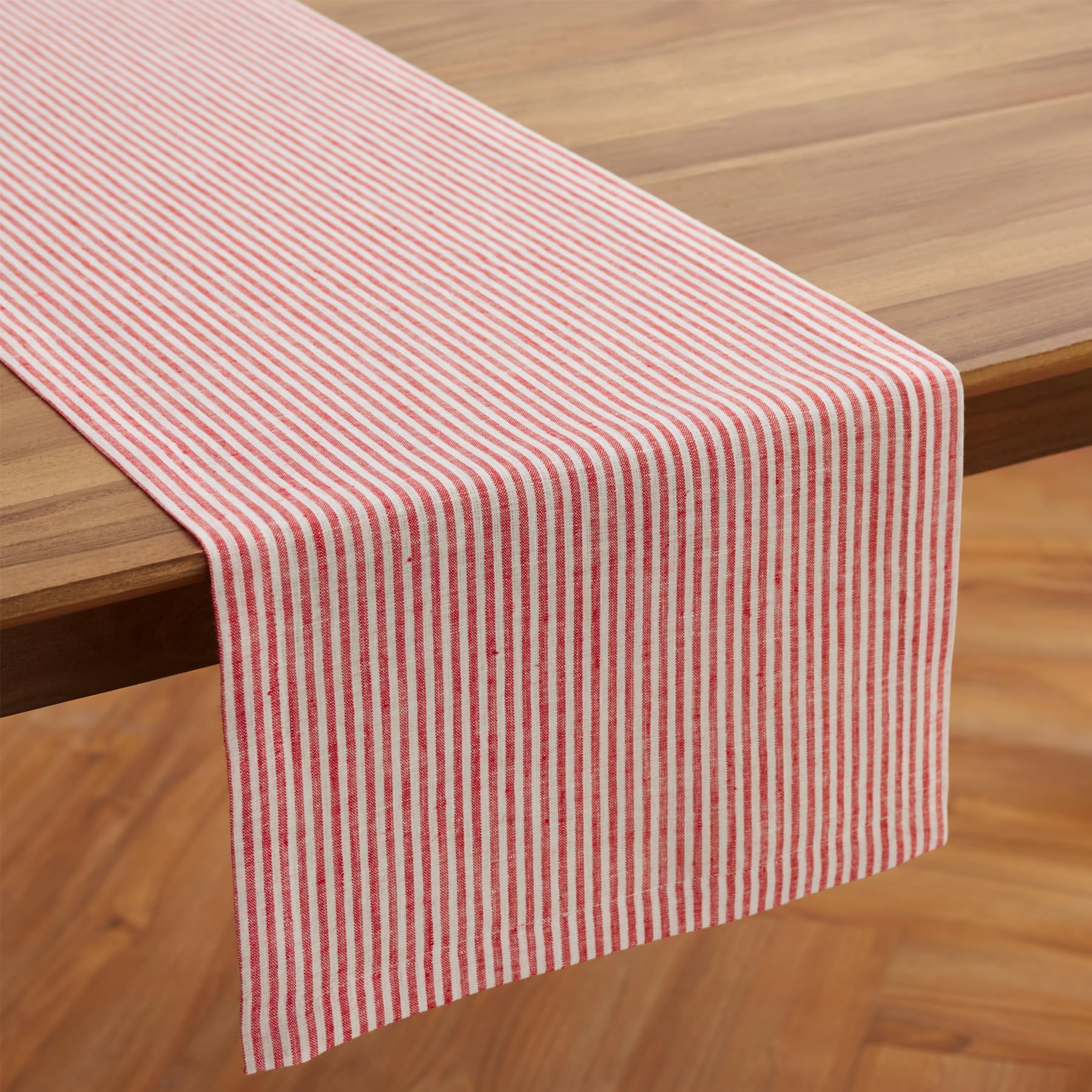 Solino Home Stripe Linen Table Runner 108 Inches Long - 100% Pure Linen Red And White Dining Table Runner 14 X 108 Inch Ideal Fo