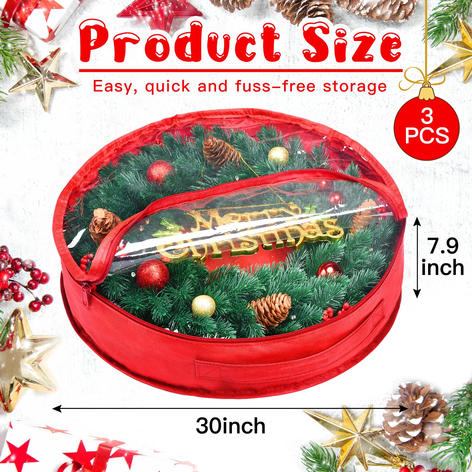 Noodunch Christmas Wreath Storage Container Wreath Storage Bag 3 Pcs 30 Inch With Zipper And Sturdy Carrying Handle For Christma