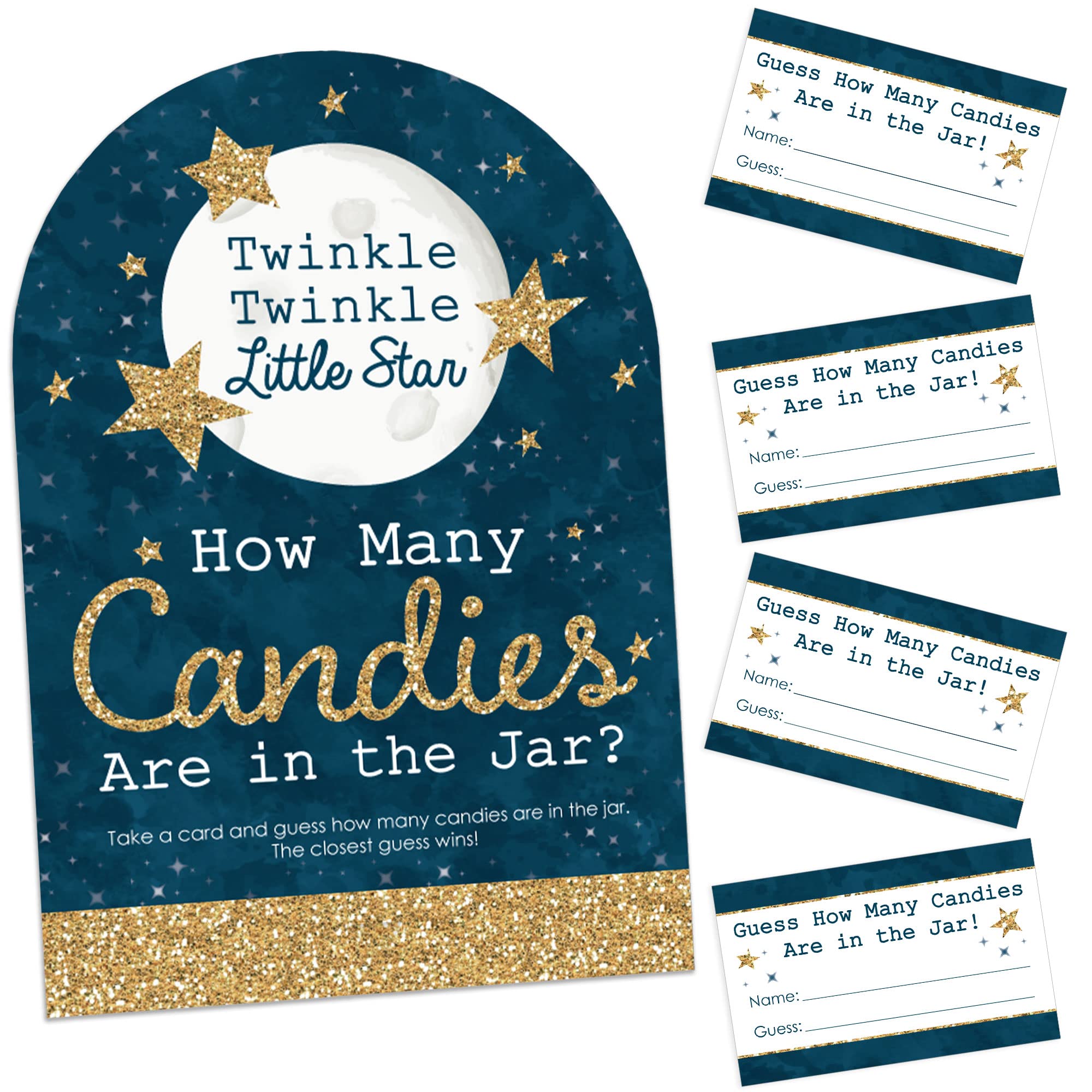 Big Dot Of Happiness Twinkle Twinkle Little Star - How Many Candies Baby Shower Or Birthday Party Game - 1 Stand And 40 Cards -