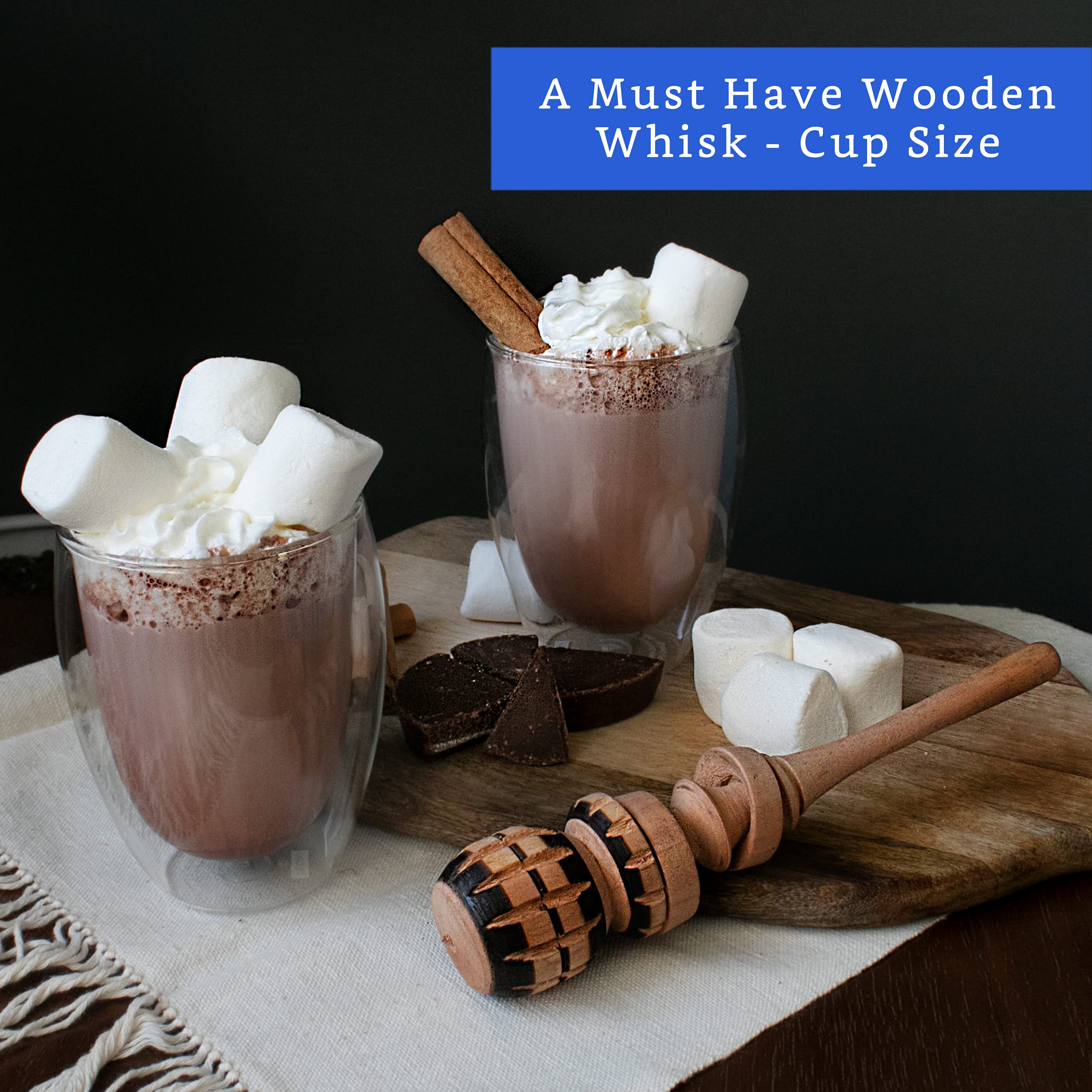 Authentic Artisanal Mexican Molinillo Hot Chocolate Frother (Small Cup Size) - Handmade Premium Mexican Hot Chocolate Wooden Whi