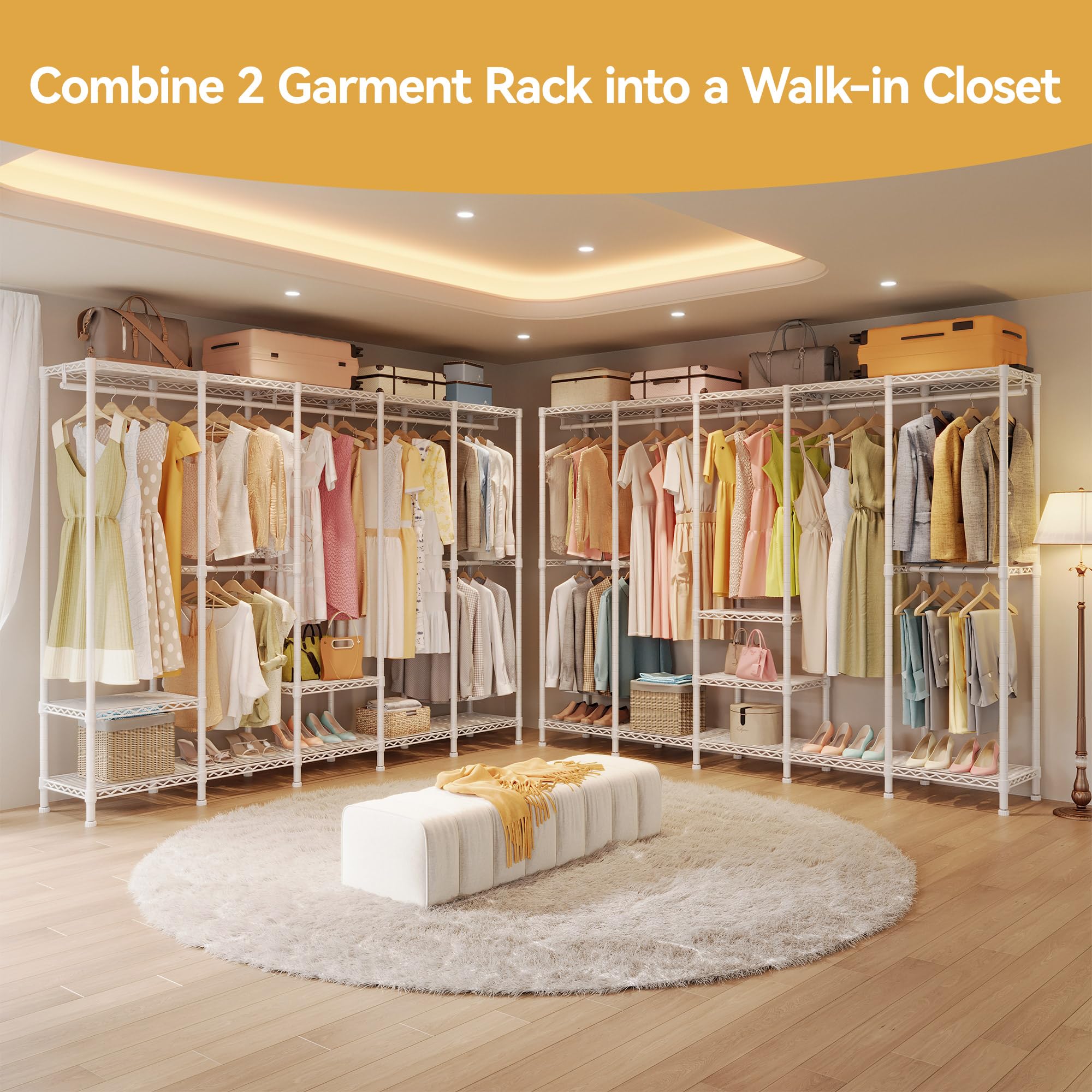 Higeego H5 Extra Large Heavy Duty Clothes Rack, Wire Garment Rack,Large Wardrobe Closet, Freestanding Closet Rack For Hanging Cl