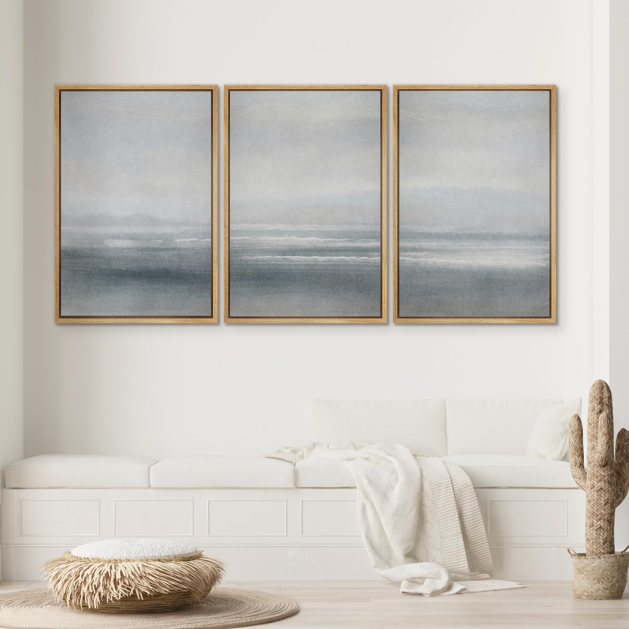 Signwin Framed Canvas Print Wall Art Set Serenity Seascape Soft Blue Ocean Views Modern Art Decorative Rustic Calm/Zen For Livin