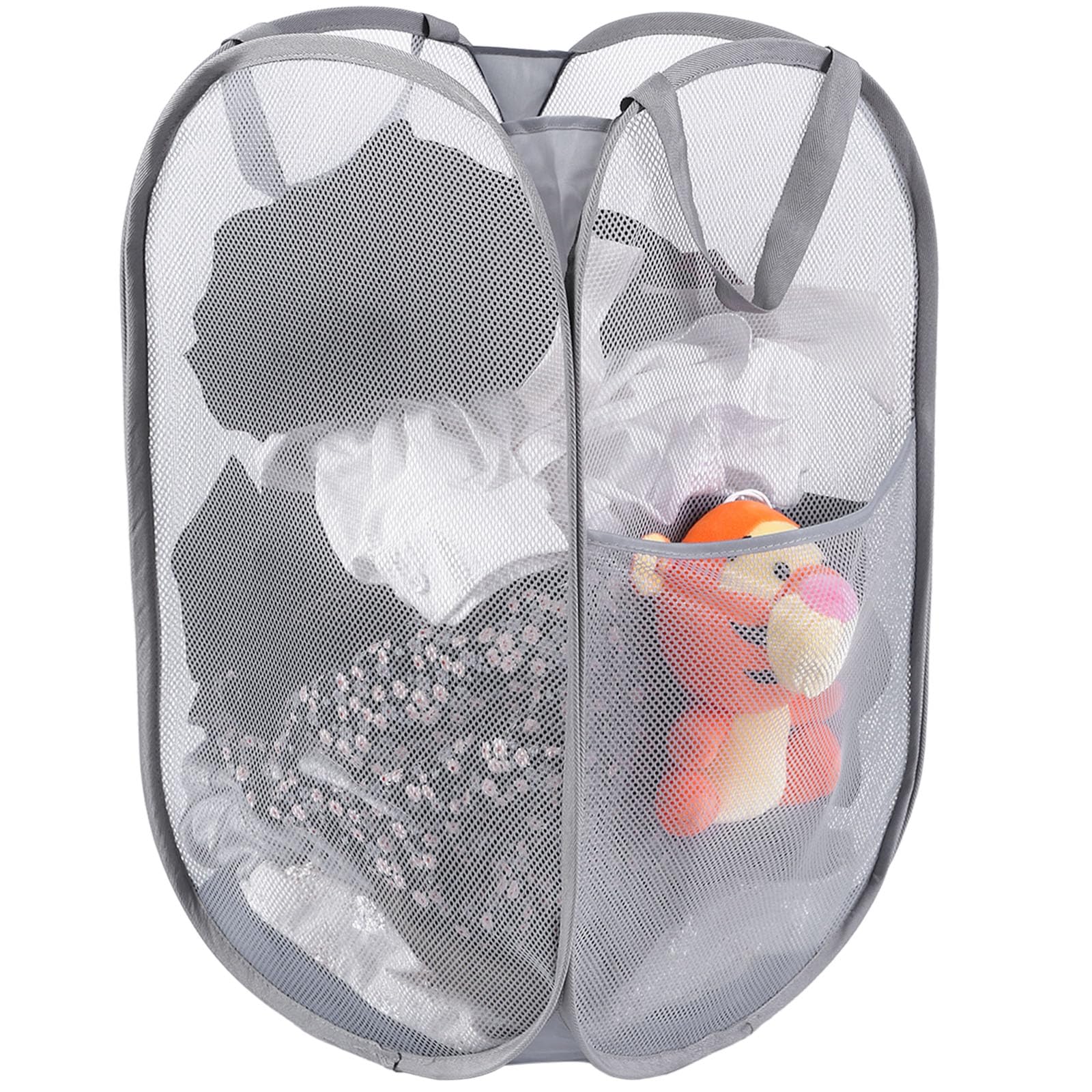 Kimmama Large Collapsible Mesh Laundry Basket,Foldable Pop Up Laundry Hamper With Side Pocket,Removable Clothes Storage Bin With